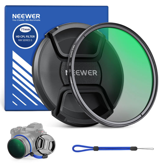 NEEWER 77mm CPL Filter with Lens Cap, multi-resistant, nano-coated Circular Polarizer with optical HD glass for camera lenses, polarizing filter reduces reflections and glare. - 10104880