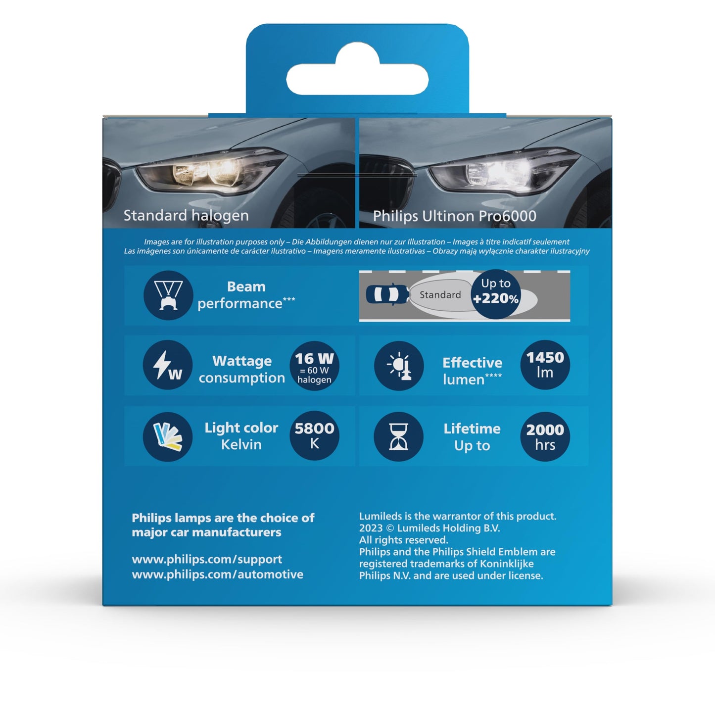 Philips Ultinon Pro6000 Standard H7-LED headlight bulb with street approval*, +220% brighter light** - 2556231