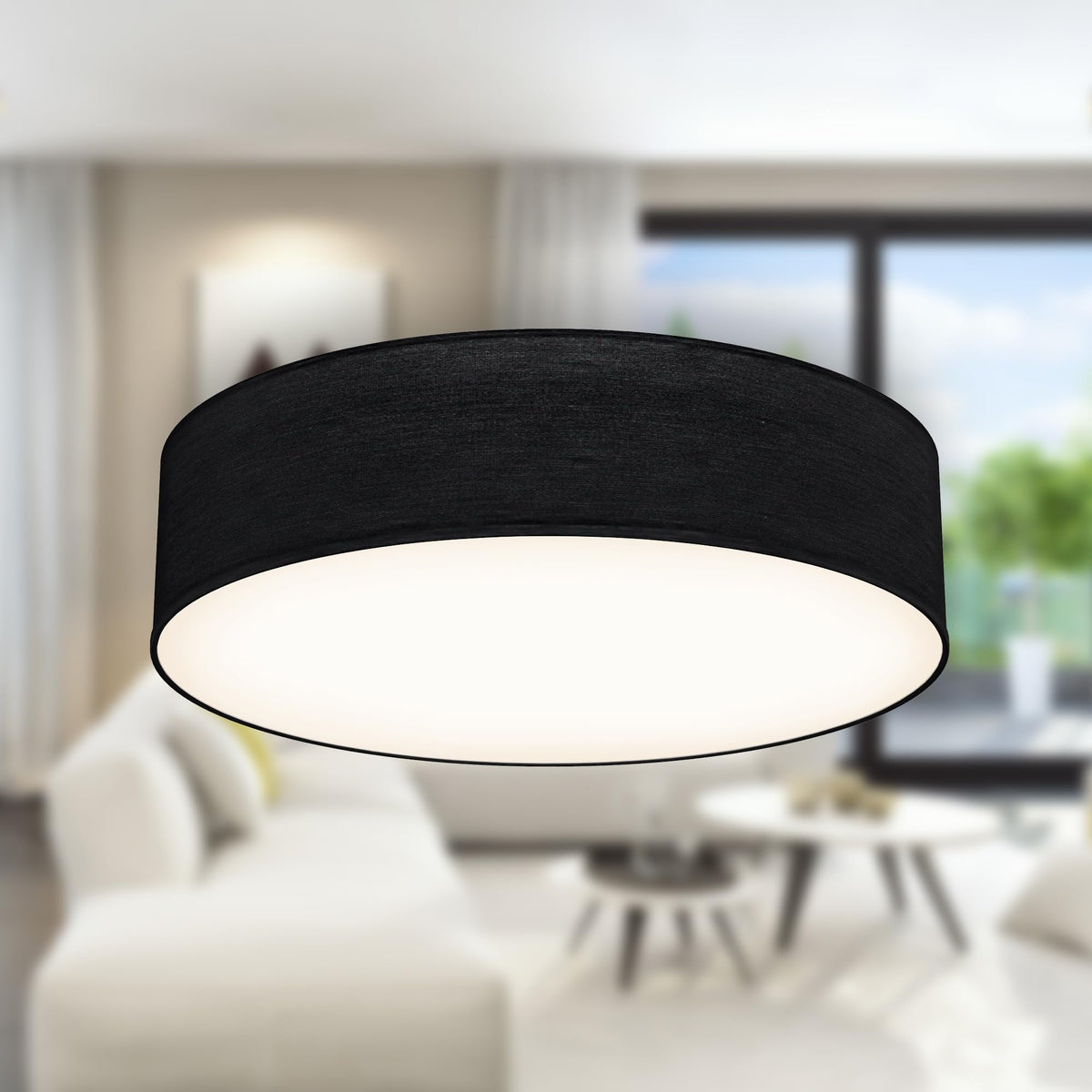 B.K.Licht - Ceiling lamp with fabric shade, E27 socket, max. 40 watts, ceiling light, lamp, living room lamp, bedroom lamp, kitchen lamp, ceiling lighting, 38x10 cm, black - BKL1220