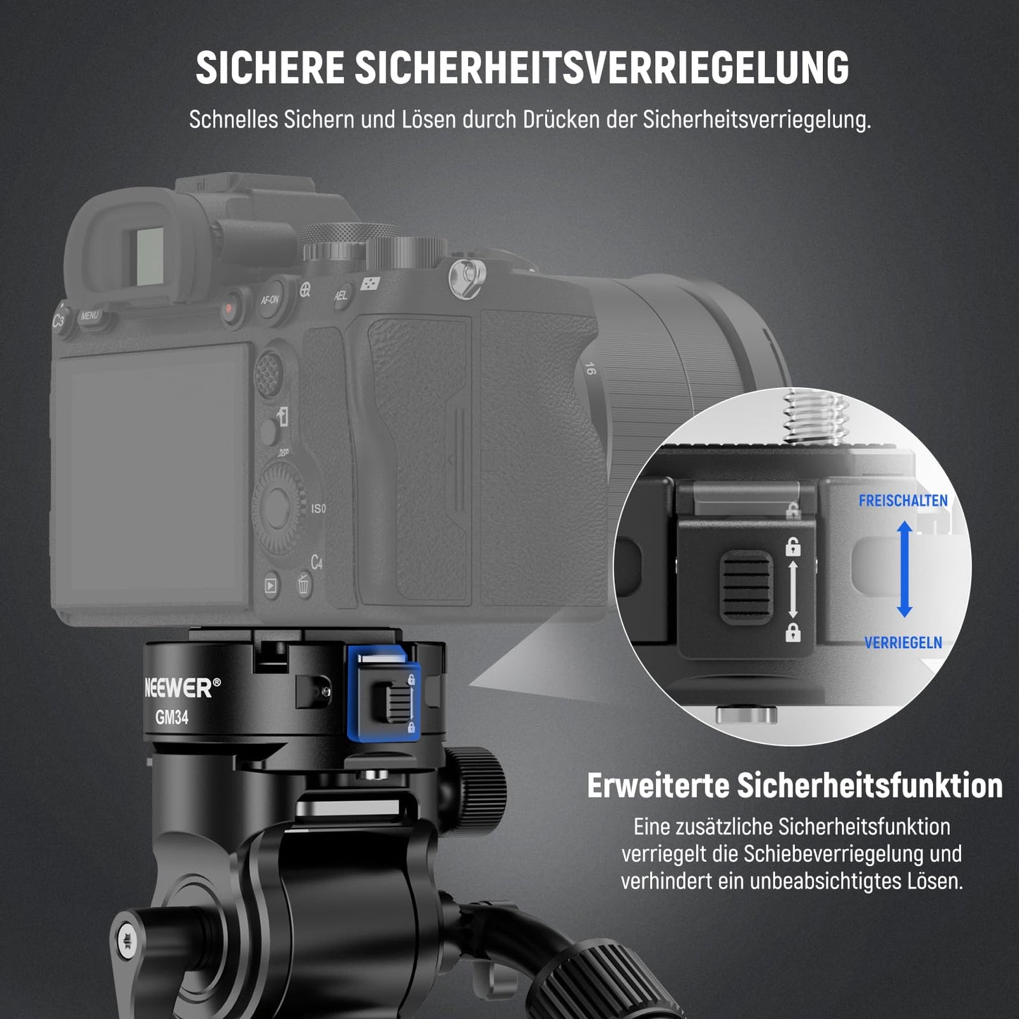 NEEWER GM34 camera quick release plate set, quick release automatic locking, square QR mounting plate with Arca clamp, compatible with Arca Swiss, camera clamp, maximum load 11lb/5kg