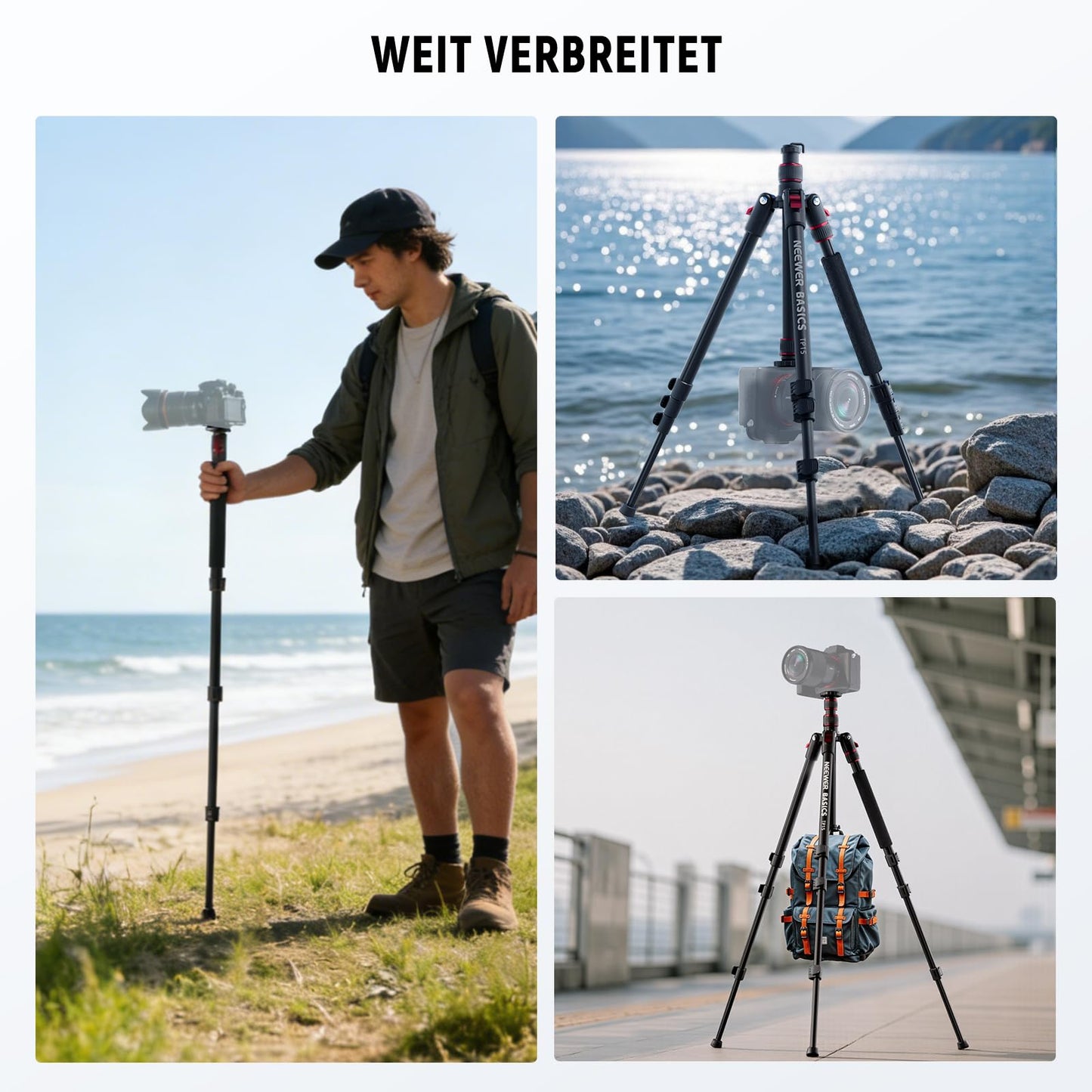 NEEWER Basics TP15 Camera Tripod Monopod, 68" Metal Heavy Duty Portable Travel DSLR Phone Stand with Cell Phone Holder, Compatible with iPhone for Film and Video, Ball Head Not Included