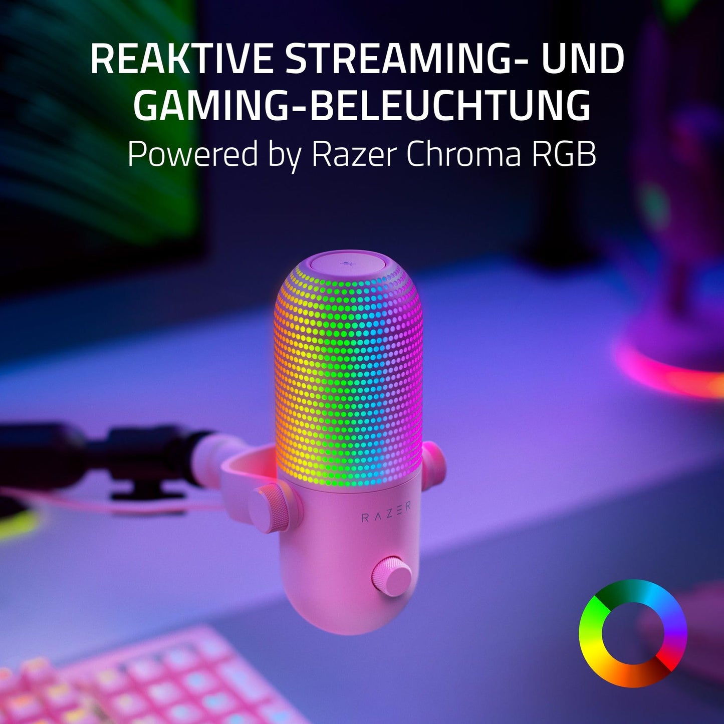 Razer Seiren V3 Chroma - RGB USB microphone - supercardioid condenser microphone with tap-to-mute (reactive lighting, digital gain limiter and integrated shock absorber) Quartz - RZ19-05060300-R3M1