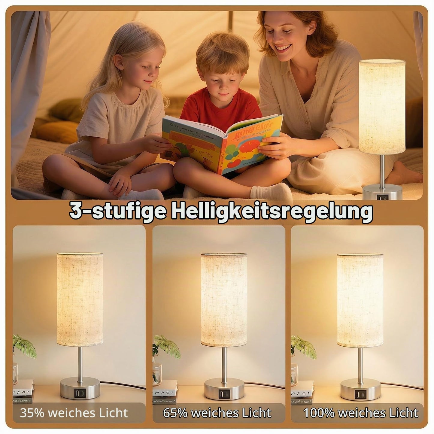 UPXNBOR bedside lamp set of 2, table lamp with USB-A & USB-C charging function - N-15
