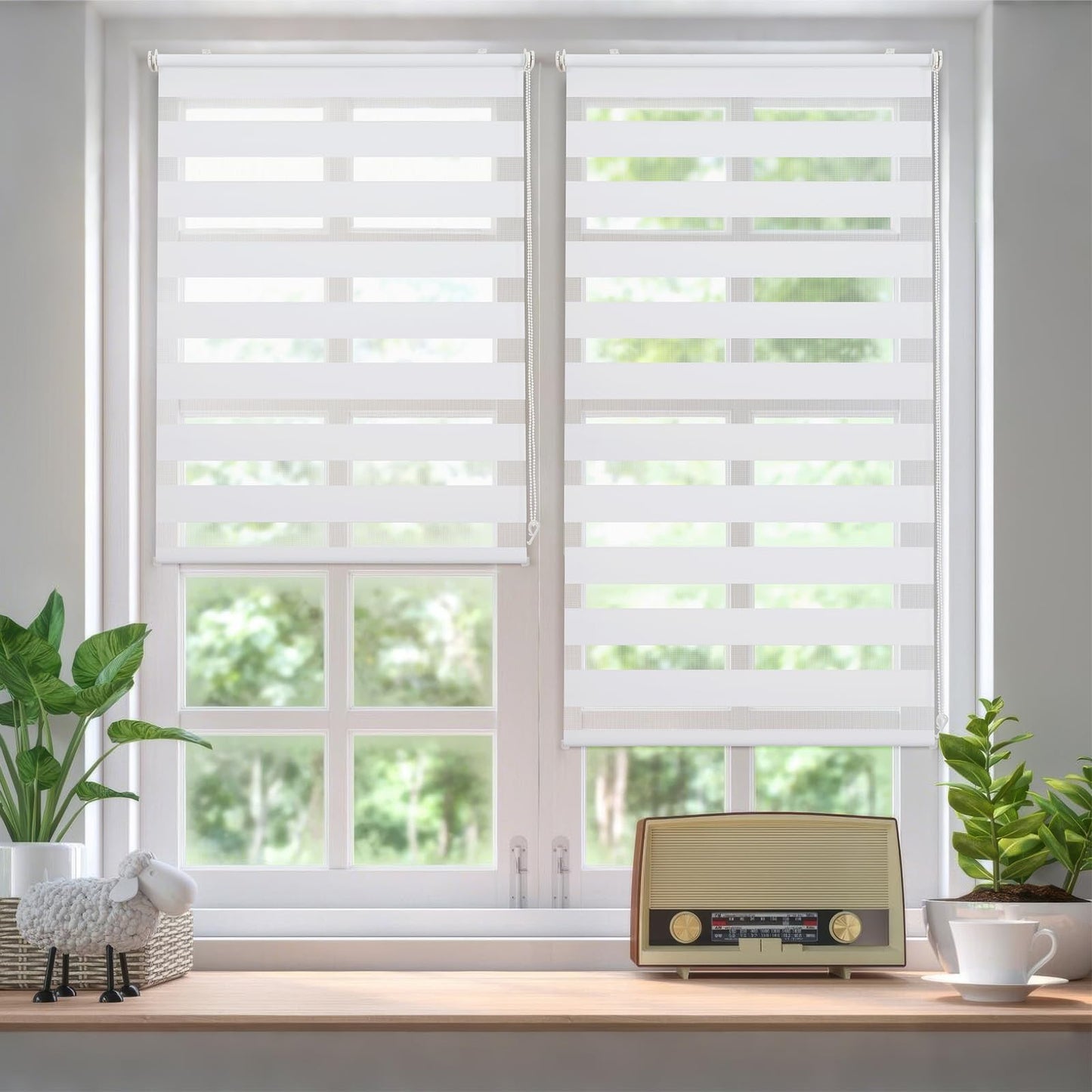 Sekey double roller blind Klemmfix without drilling for windows, double roller blind 115 cm wide, duo roller blind sun protection, 115x210cm, white - 38Z-WE-1151