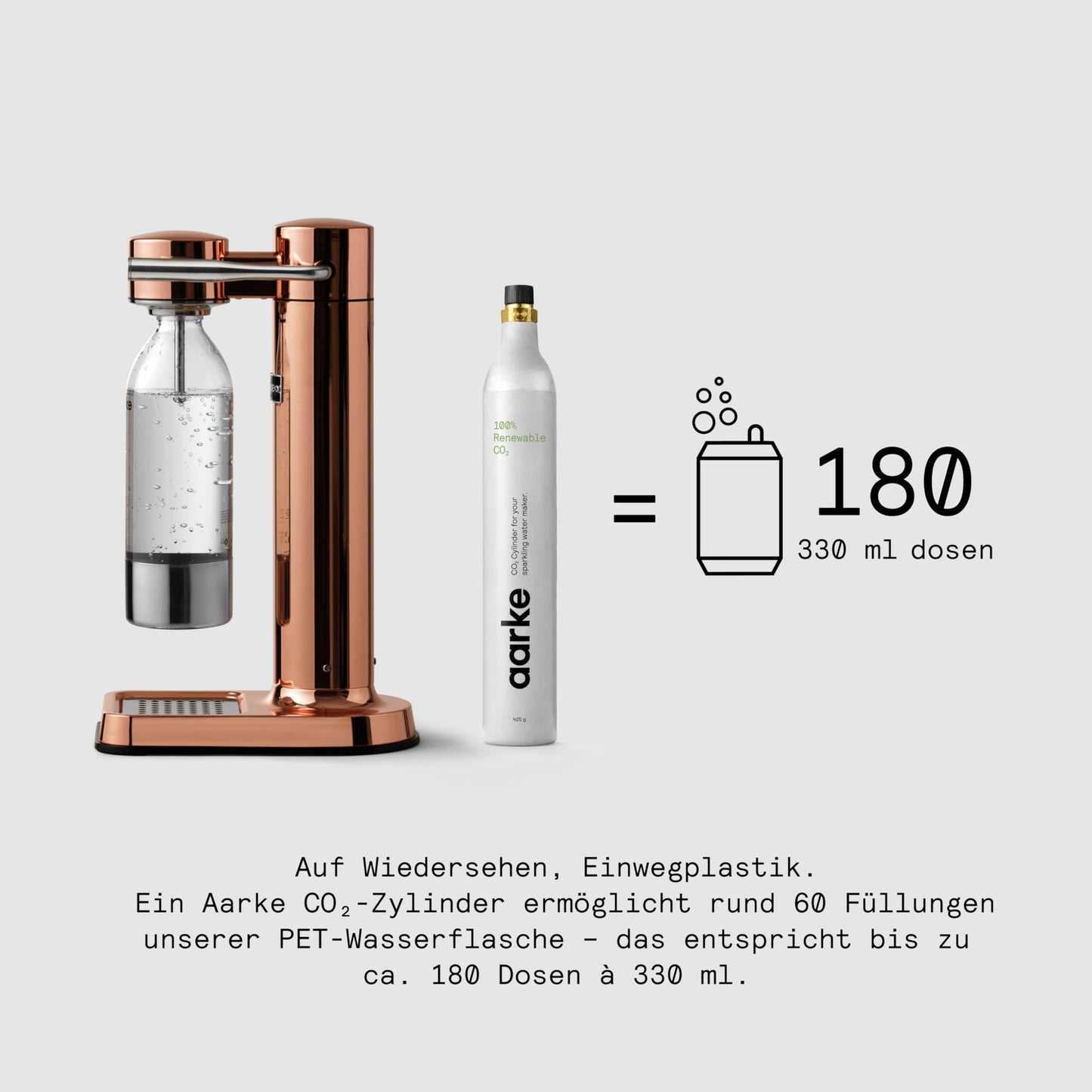 Aarke Carbonator 3, sparkling water maker made of stainless steel in a modern copper finish with BPA-free 1L PET bottle, sparkling water maker for tap water, compatible with 60L CO2 cylinders - AAC3-Copper