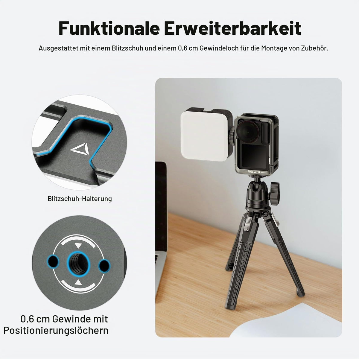 NEEWER Käfig für Action 5 Pro 4 3, schützendes Video Rig aus Metall mit Cold Shoe, 1/4" Gewinde, Auslöser, kompatibel mit DJI Osmo Action 5 Pro, Action 4 3, DJI Mikrofon Magnetadapterhalterung, AC014 - 10105362