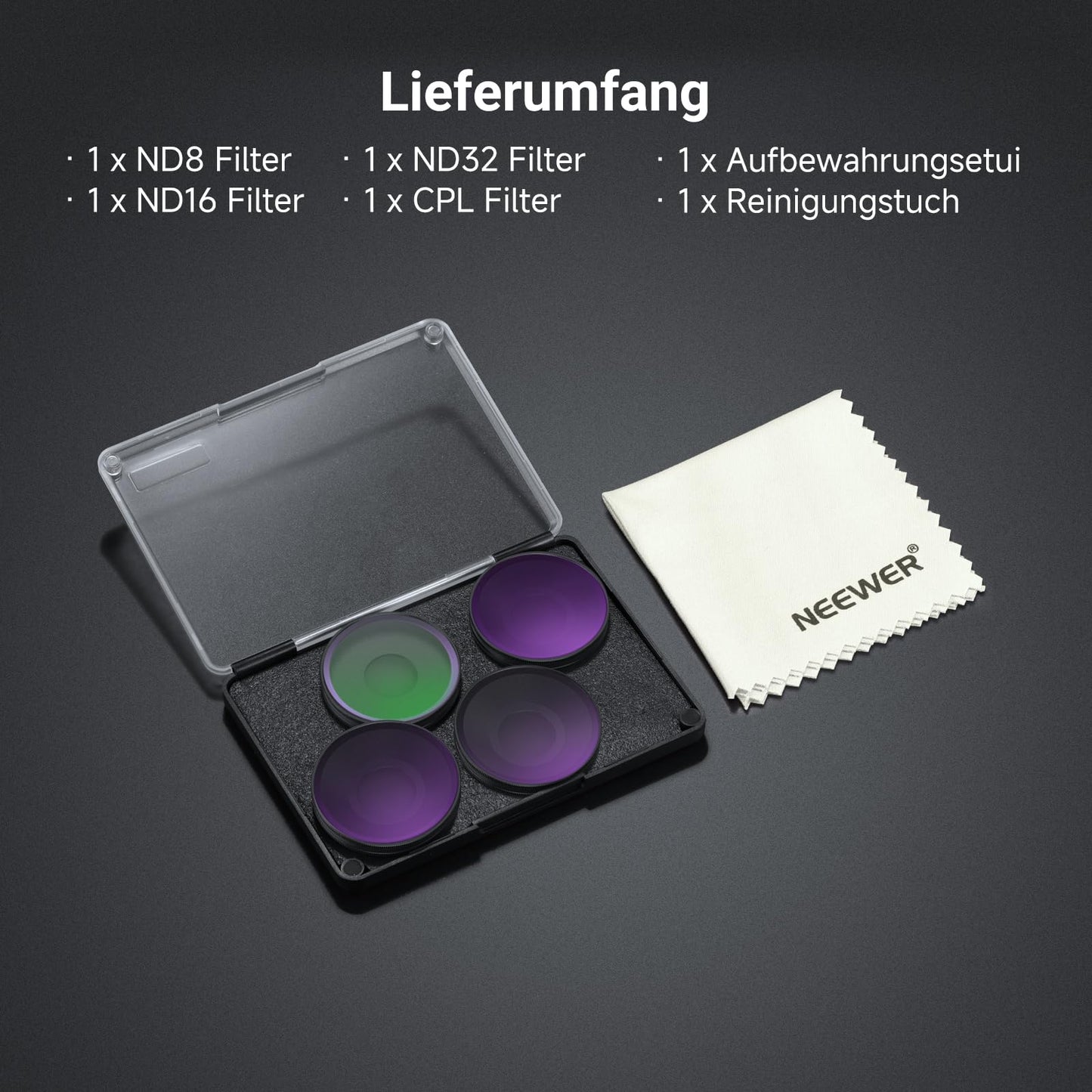 NEEWER CPL + ND filter set compatible with DJI Osmo Action 6 only, pack of 4 ND8/16/32, adjustable circular polarizing filter, gray filter, screw-on multi-coated action cam photo accessories, FL-B100