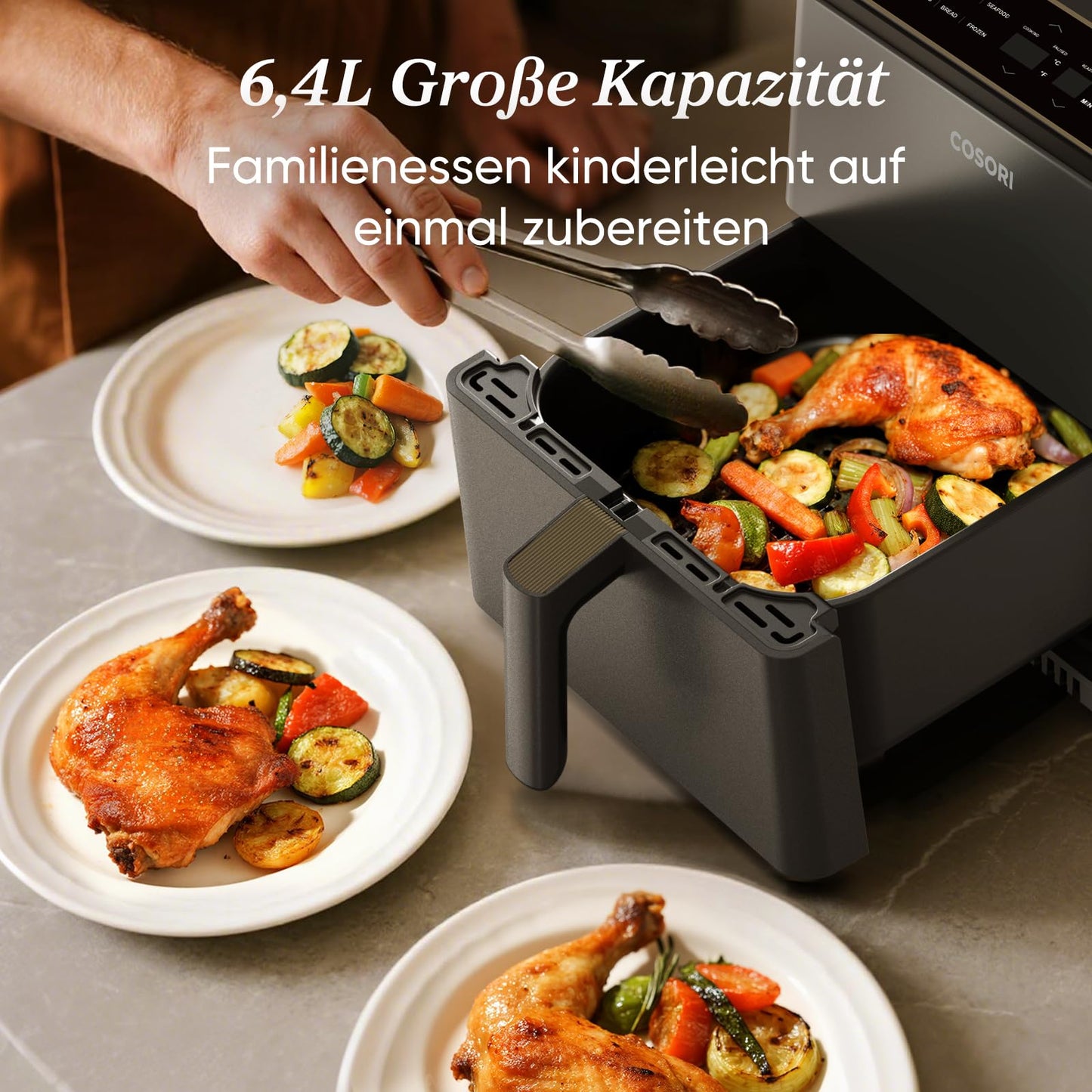 COSORI Dual Blaze Tech Airfryer, 6.4 L hot air fryer, top and bottom heat for 67% more even heating, metal interior, NTC precision temperature control and WiFi connection - CAF-P585S