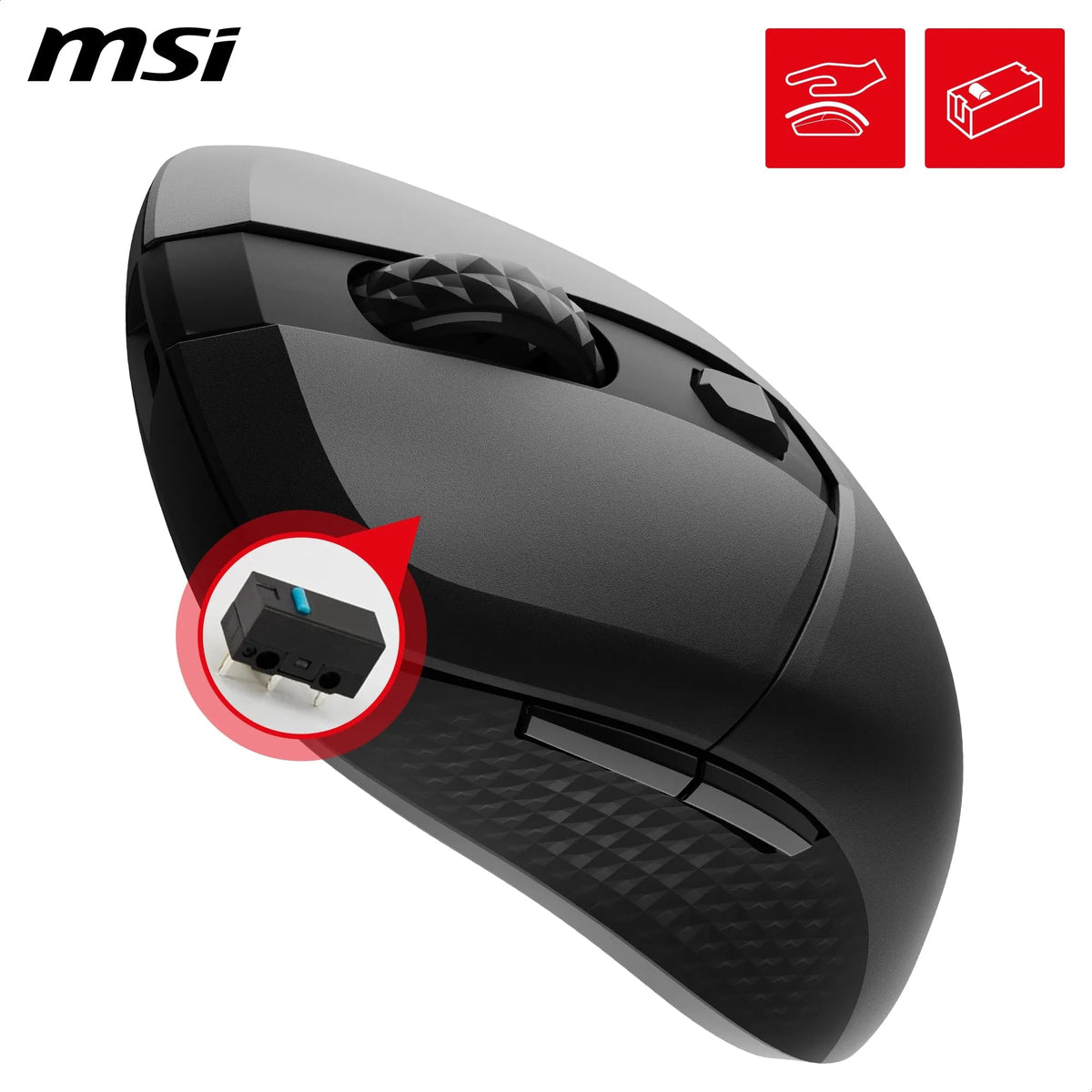 MSI Versa 300 Wireless Gaming Mouse – 8000 DPI optical sensor, 1000 Hz polling rate, symmetrical design, 30M+ clicks, 6 buttons, 50-hour battery life, 1 ms latency, 60 g – Wired/Wireless - S12-4301260-CLA