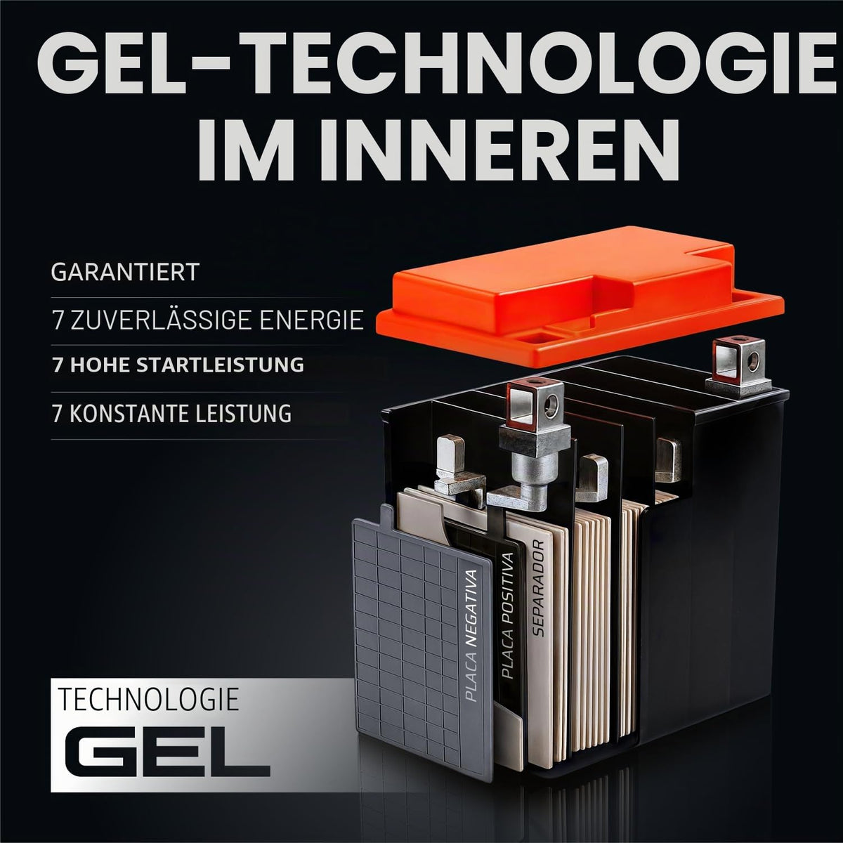 GP-PRO gel scooter battery GTX14-BS 12V 14Ah compatible with Piaggio Medley - GP-008