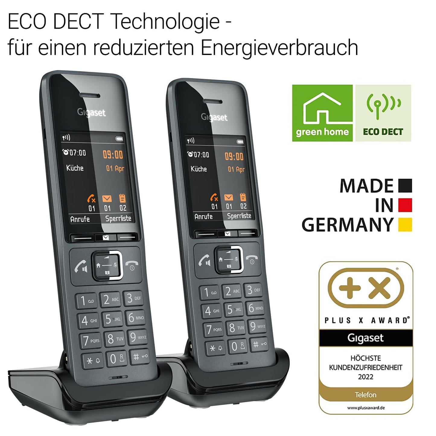 Gigaset Comfort 520HX Duo - 2 DECT handsets with charging cradle - Fritzbox compatible, cordless telephone for router & DECT base, titanium black [Compatible in DE, IT, FR, NL, BE, CHE, AUT] [Without base]
