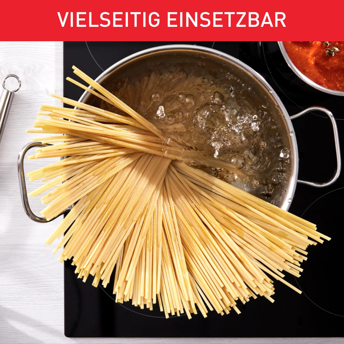 Tefal A70546 Duetto Oală | 24 cm | compatibilă cu inducție | curățare ușoară în mașina de spălat vase | scară de măsurare | capac din sticlă pentru scurgere | oțel inoxidabil