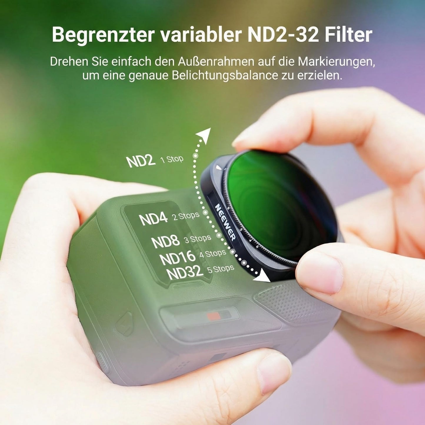 NEEWER Variable ND filter compatible with Insta360 Ace Pro Insta 360 Ace Pro 2, snap-on, multi-coated HD optical glass filter, adjustable ND2-32 gray filter for action cam lenses photo accessories - 10106931