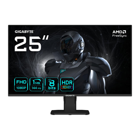 Gigabyte GS25F14 25” Monitor de Gaming FHD - 1920 x 1080, 144Hz, 1ms, 300 cd/m², Display HDR 10, HDMI 2.0, DisplayPort 1.2