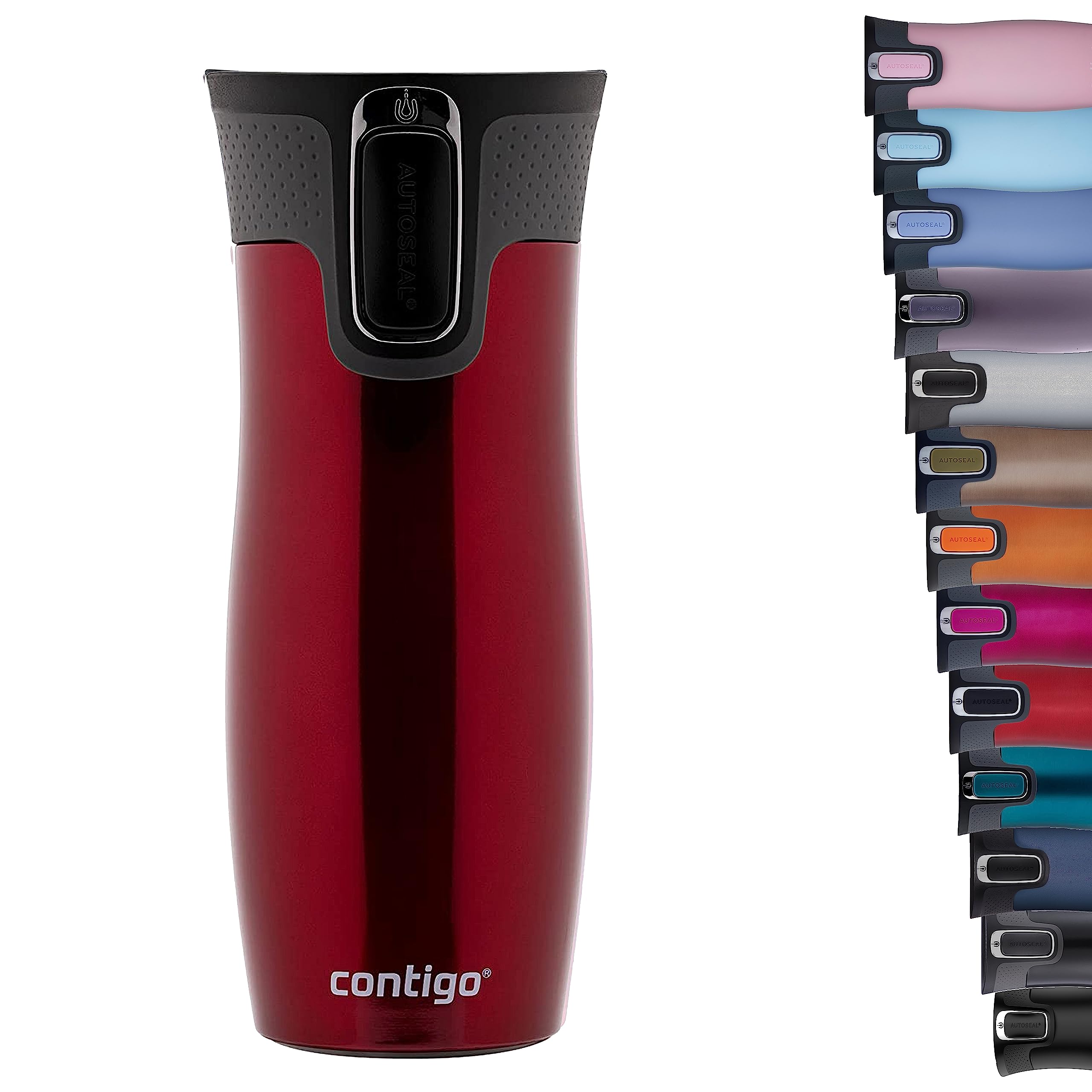 Contigo thermo mug West Loop Autoseal, stainless steel insulated mug, travel mug, coffee mug to go, leak-proof, 100% leak-proof, keeps hot for up to 5 hours/cold for 12 hours, 470 ml, BPA free, red - 2095849