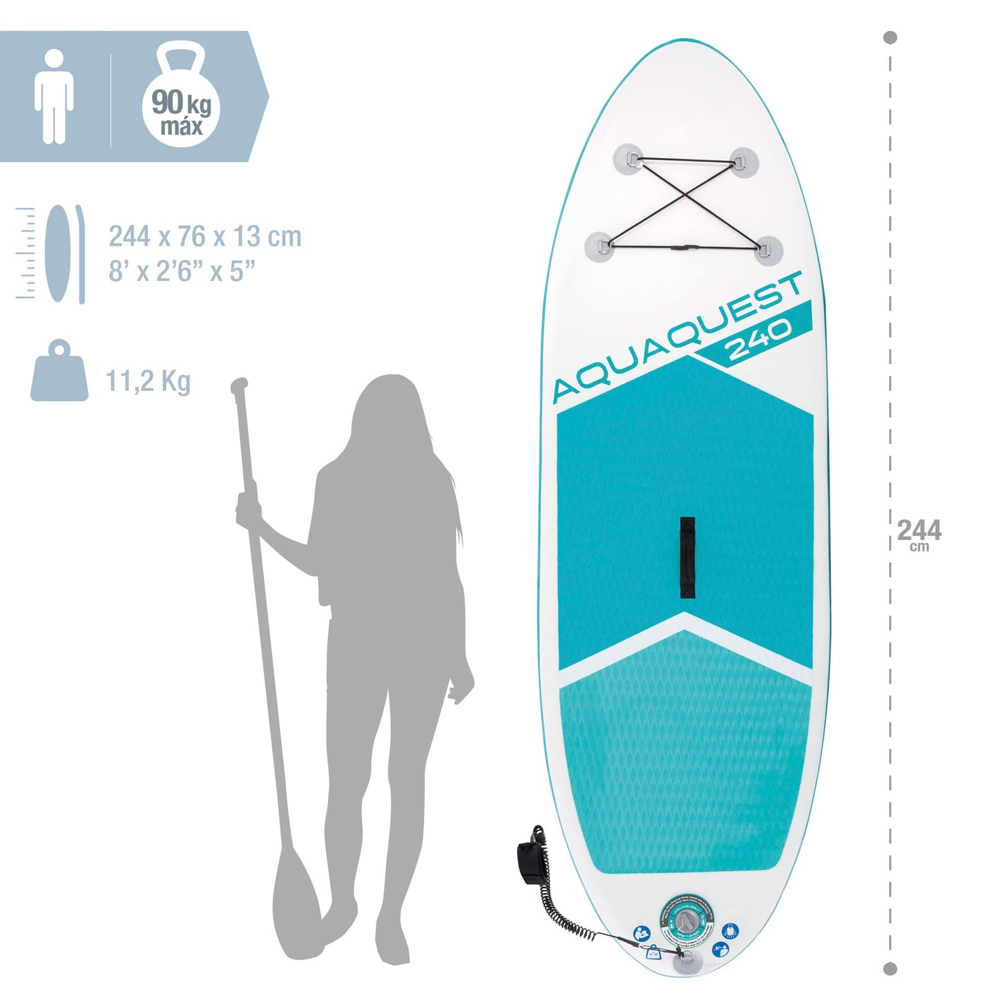 INTEX SUP board max. 90 kg inflatable stand up paddle board ideal for children and teenagers 244x76x13 cm paddling board incl. air pump and carrying bag (68241NP) - Intex