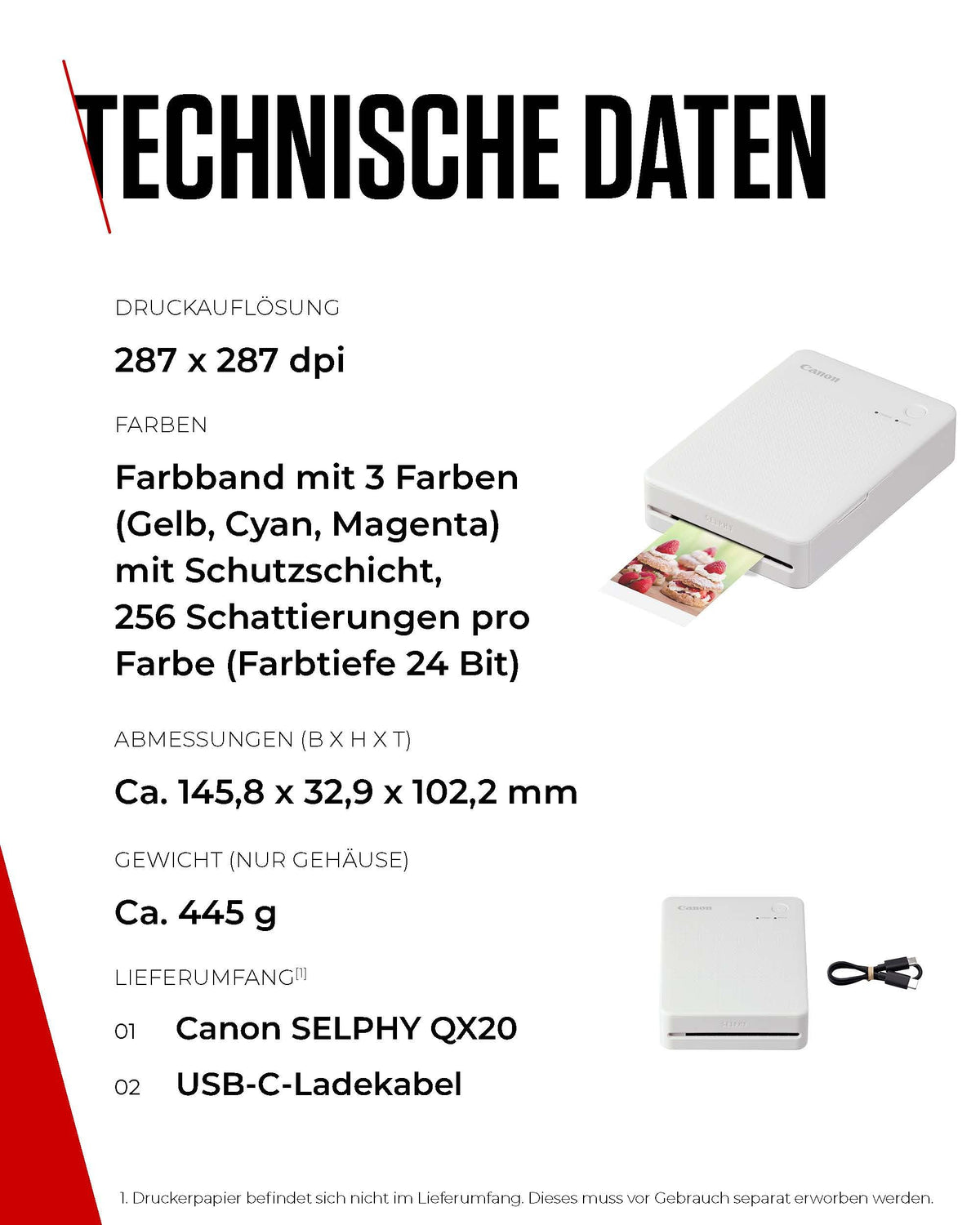 Canon SELPHY QX20 Mini Photo Printer Mobile, Stickers, 100-Year Stability - QX20-WH
