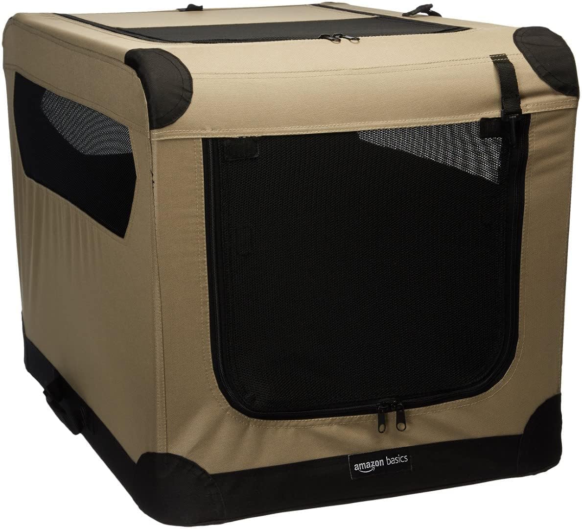 Amazon Basics Dog House with 2 Doors, Portable, Soft, Foldable, Size M (76 x 54 x 54 cm), Beige - 12002-30-APL