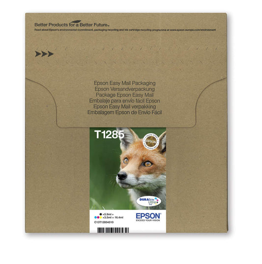 Epson Original Fuchs DURABrite T1282 Multipack EasyMail Ink Cartridge, reduced plastic packaging – 4 colors: Cartridges: Black, Cyan, Magenta, Yellow – 1 x 5.9 ml, 3 x 3.5 ml - C13T12854511