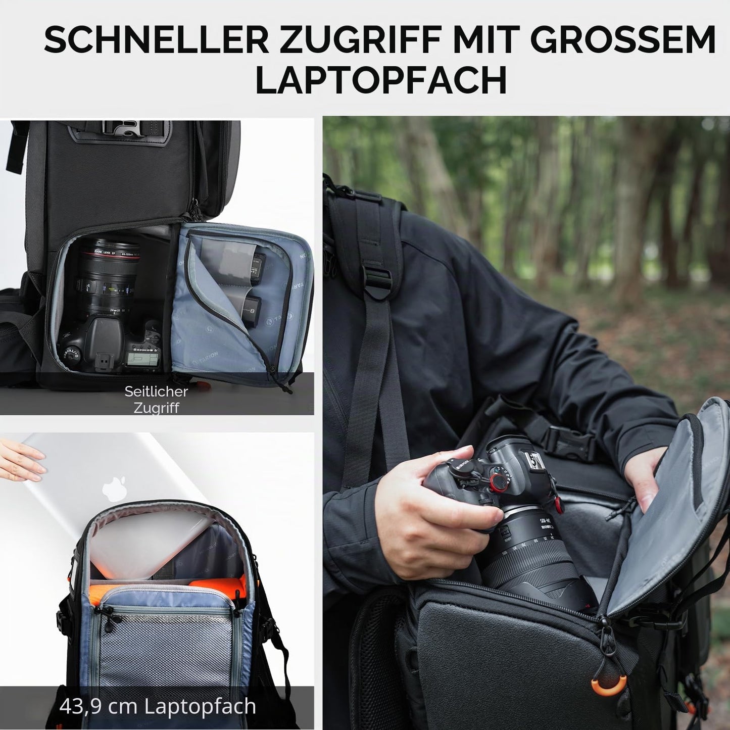 TARION Large camera backpack Camera backpack: Professional DSLR drone backpack with 17.3 inch laptop compartment Hard shell protection made of high-density foam with rain cover Black 30 L - PB02
