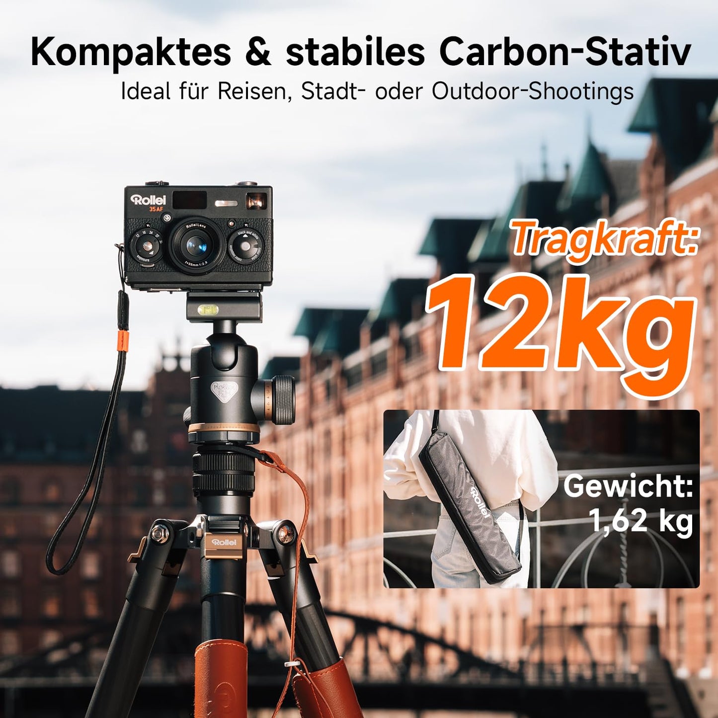 Rollei Camera Tripod C6i Carbon Heritage 174cm Tripod Camera 360° Ball Head Arca Swiss Compatible Tripod with Monopod Function Photo Tripod for DSLR & Smartphone, Camera Tripod Camera Tripod - 21662