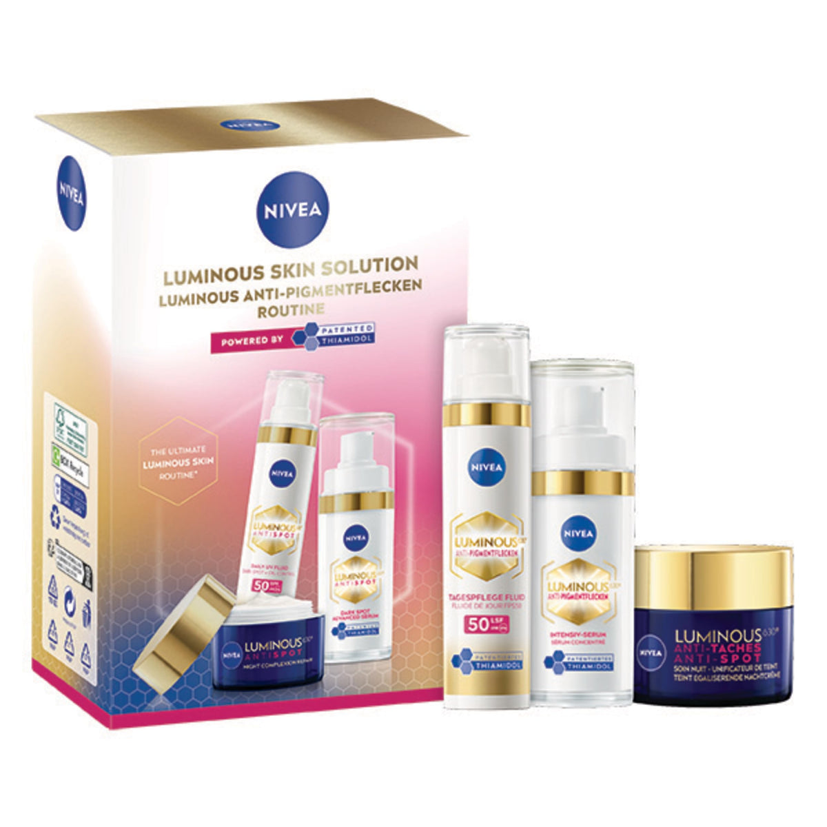 NIVEA LUMINOUS630 Face Care Set, Day Cream (50 ml), Night Cream (50 ml) & Intensive Serum (30 ml) against pigmentation spots, care set for even and radiant skin. - 93631-01003-25