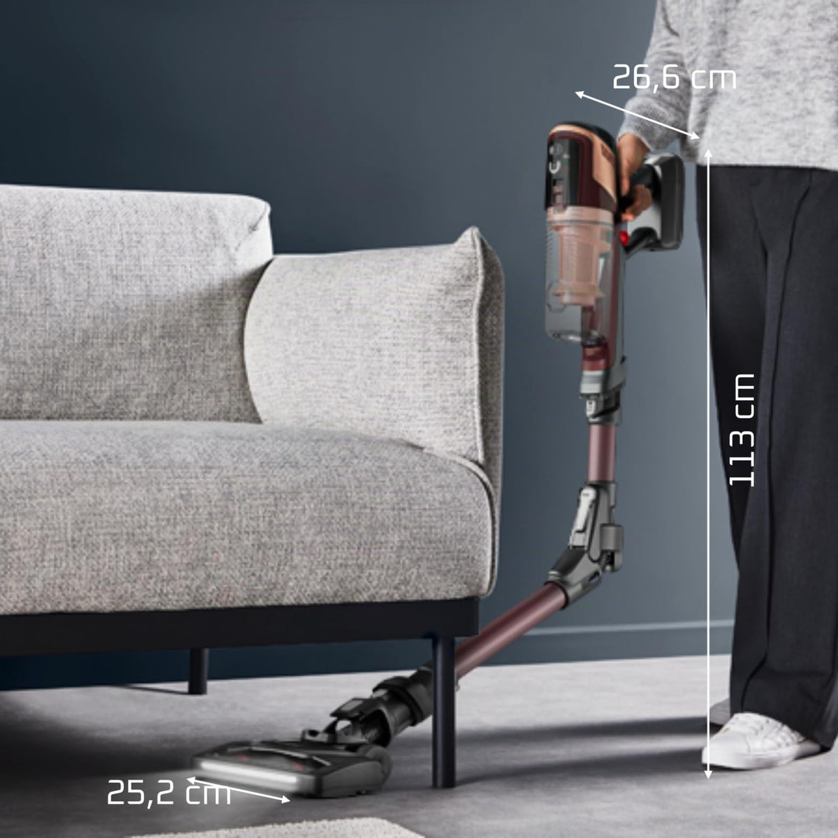 Rowenta X-Pert 6.80 Flex cordless vacuum cleaner, powerful 100 AW, long runtime of up to 60 minutes, LED nozzle, only 1.4 kg as a handheld vacuum, includes pet hair accessories, wine red, RH6493E0