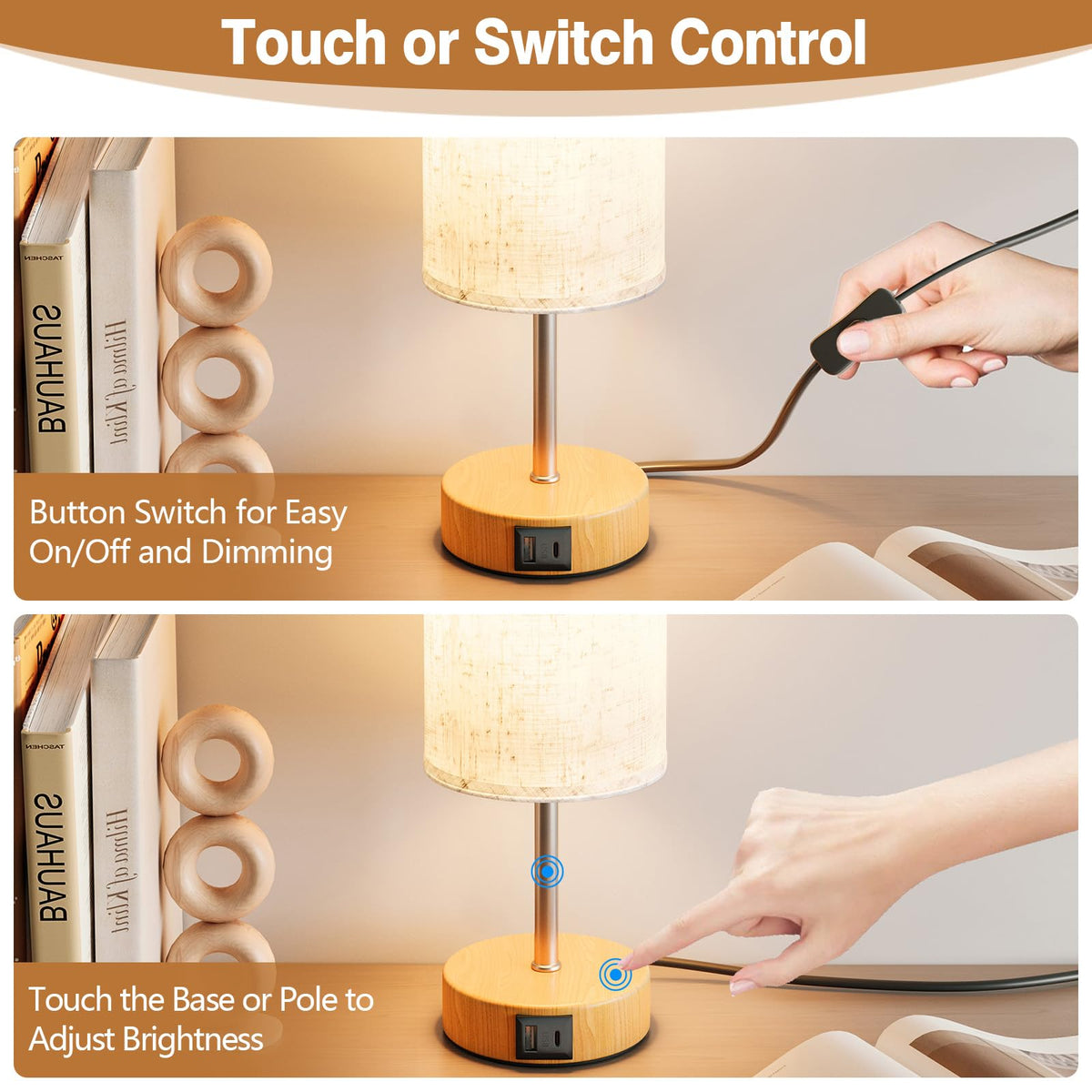 UPXNBOR bedside lamp set of 2, table lamp with USB-A & USB-C charging function - N-15