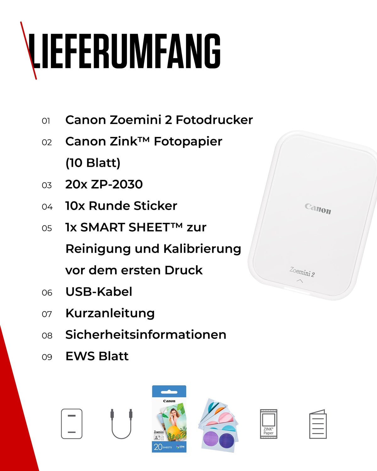 Canon ZOEMINI 2 Mini Fotodrucker pentru telefon + 20 de autocolante + 10 autocolante circulare - 5452C007