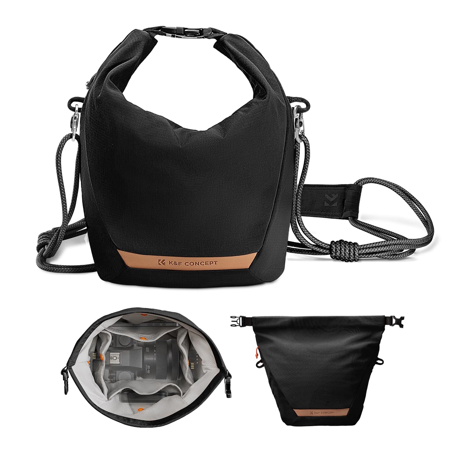 K&F CONCEPT Camera Bag, Fashionable Shoulder Bag, Portable Lightweight Camera Bag, Suitable for Small Liner Bag with Mirrorless Camera, Black - KF13.168V2