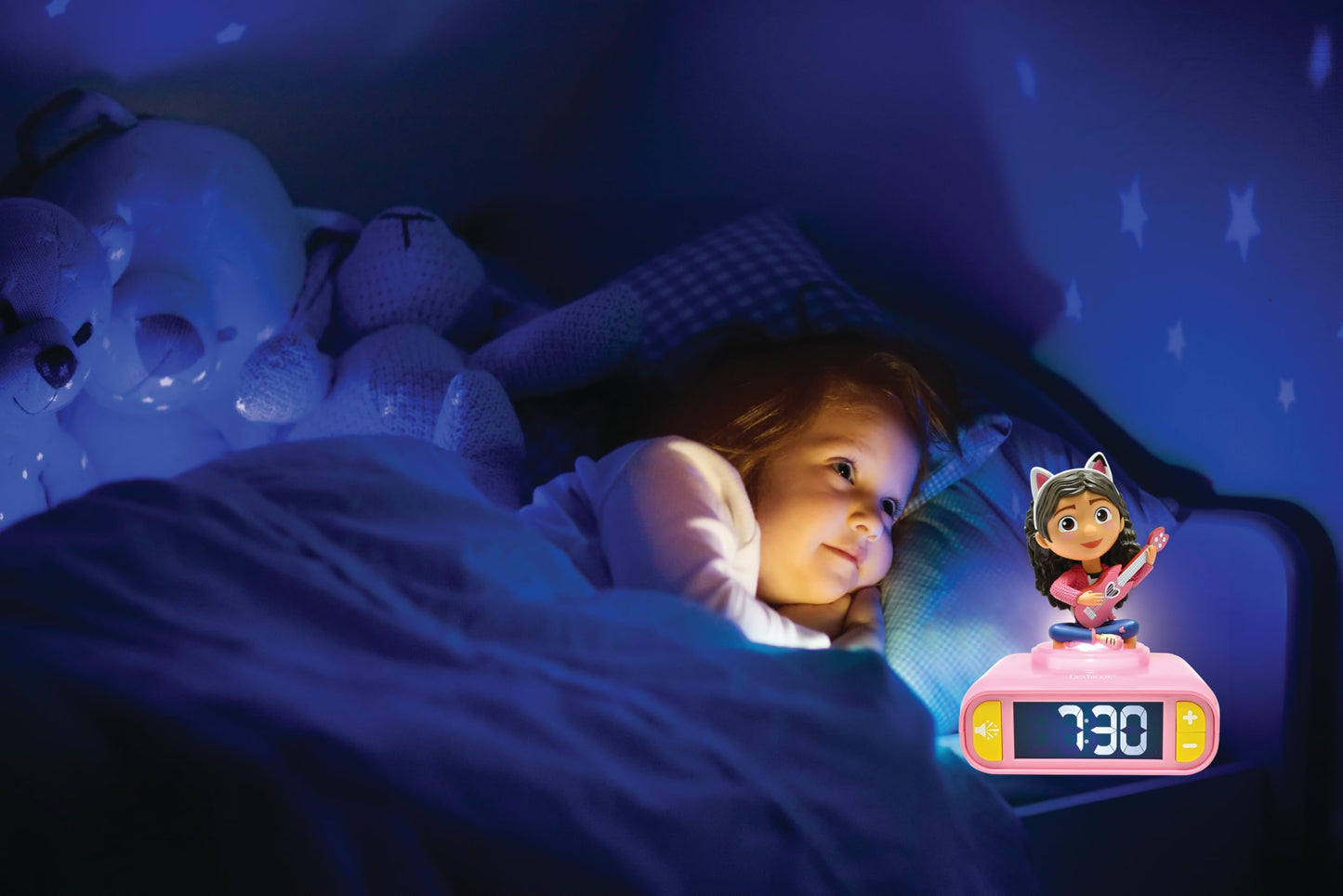 Lexibook, Gabby's Dollhouse, Gabby Night Light Alarm Clock, Sounds and Melodies, Backlit LCD Screen, Luminous, Snooze, Pink, RL800GDH