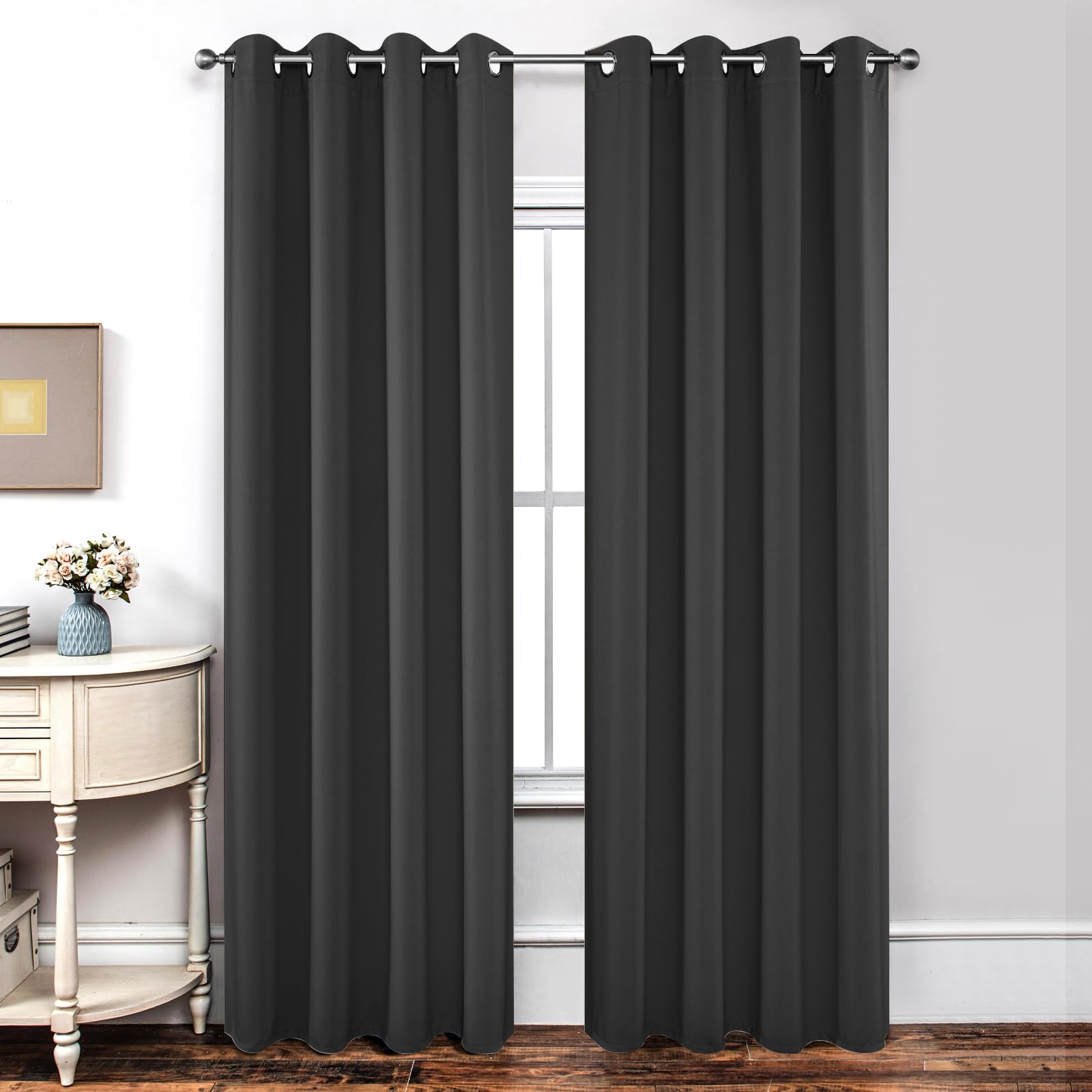 Joydeco opaque curtains with eyelets, pack of 2, H 245 x W 140, blackout curtain, gray thermal curtain, heat protection, eyelet curtain for bedroom, living room - EJ21001-DGR-245-V