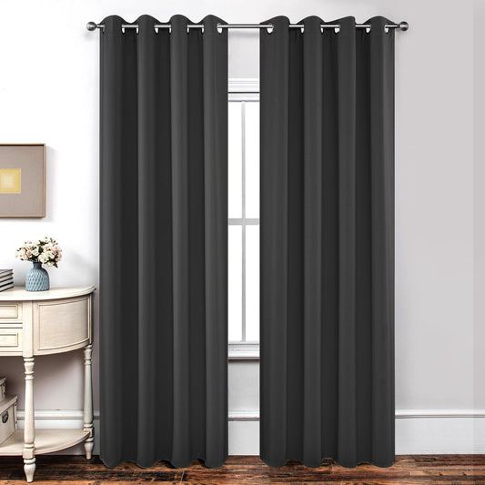 Joydeco opaque curtains with eyelets, pack of 2, H 245 x W 140, blackout curtain, gray thermal curtain, heat protection, eyelet curtain for bedroom, living room - EJ21001-DGR-245-V