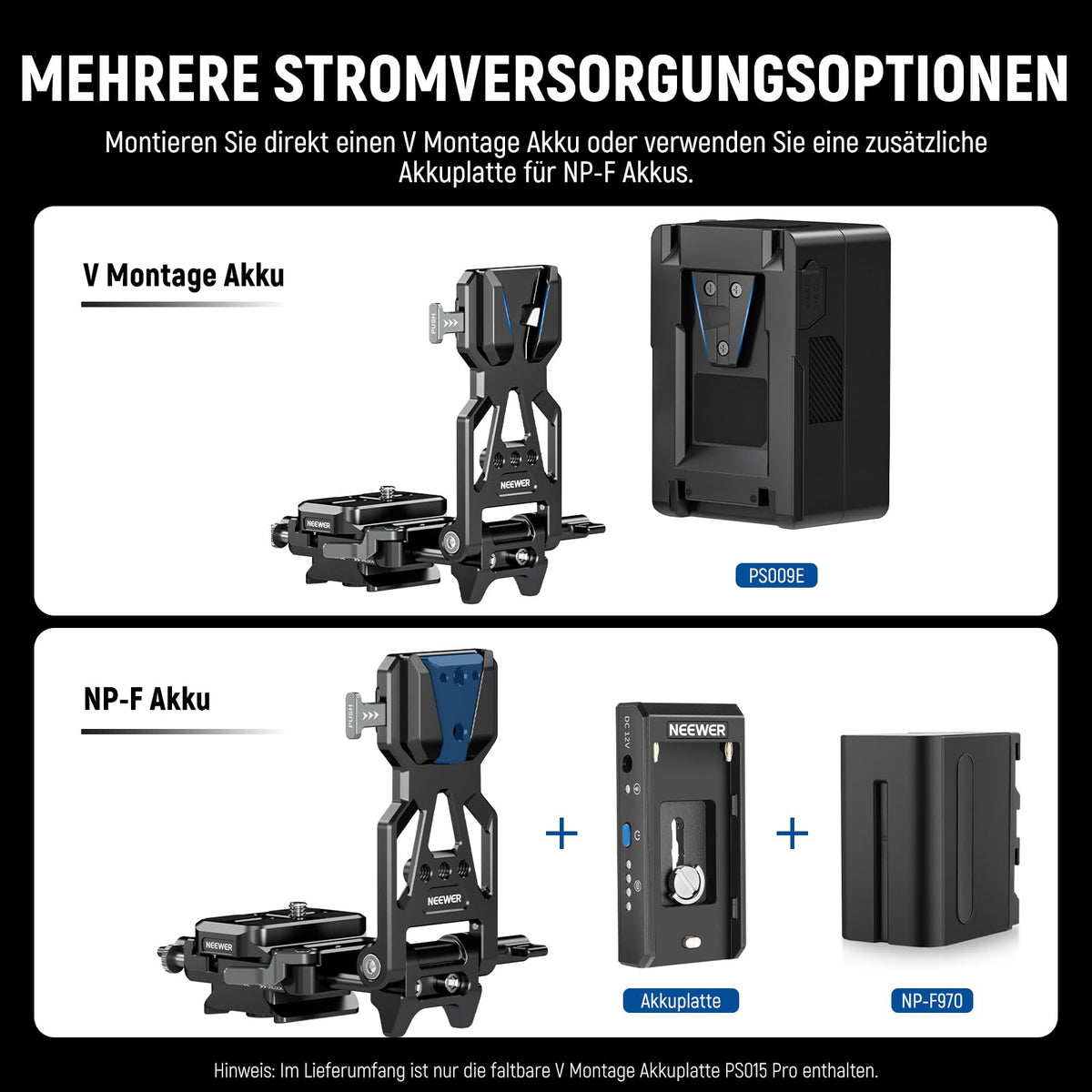 NEEWER Foldable V Mount Battery Plate with Arca Type Baseplate, PS015 PRO
