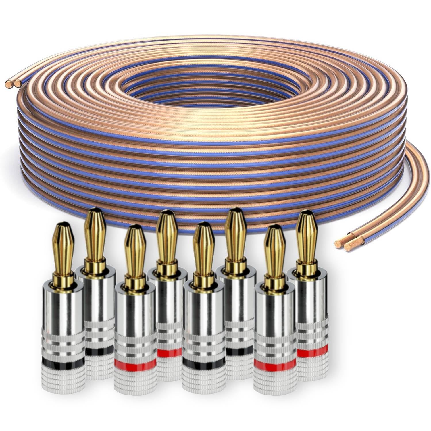 PureLink speaker cable OFC 2x2.50mm², (0.10mm), 30.0m, transparent with blue characteristic, set with 8 banana plugs - SE-SP010-030-B08