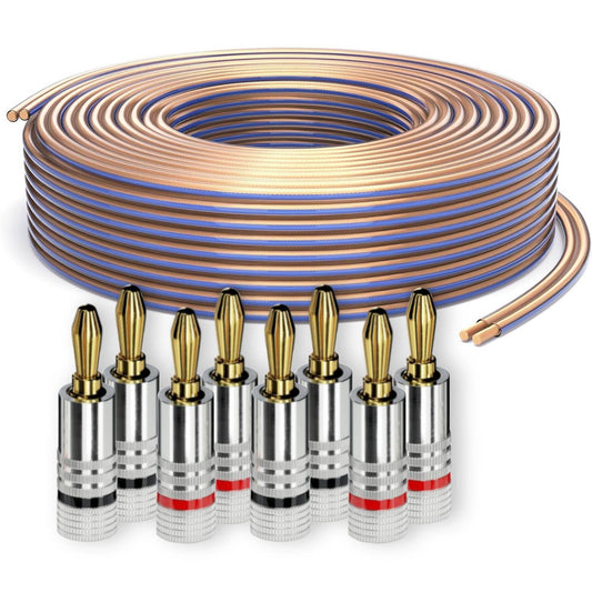 PureLink speaker cable OFC 2x4.00mm² (0.10mm), 30.0m, transparent with blue characteristic, set with 8 banana plugs - SE-SP020-030-B08