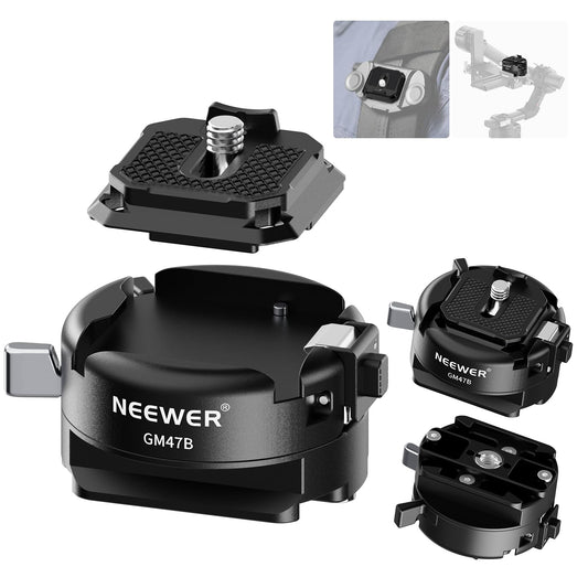 NEEWER GM47B Quick Release Plate Set, Anti Twist Auto Lock, Square QR Camera Tripod Adapter and Clamp Base, Compatible with Arca Swiss DJI Ronin RS 4 Pro RS 3 RS 2 Peak Design Capture V3