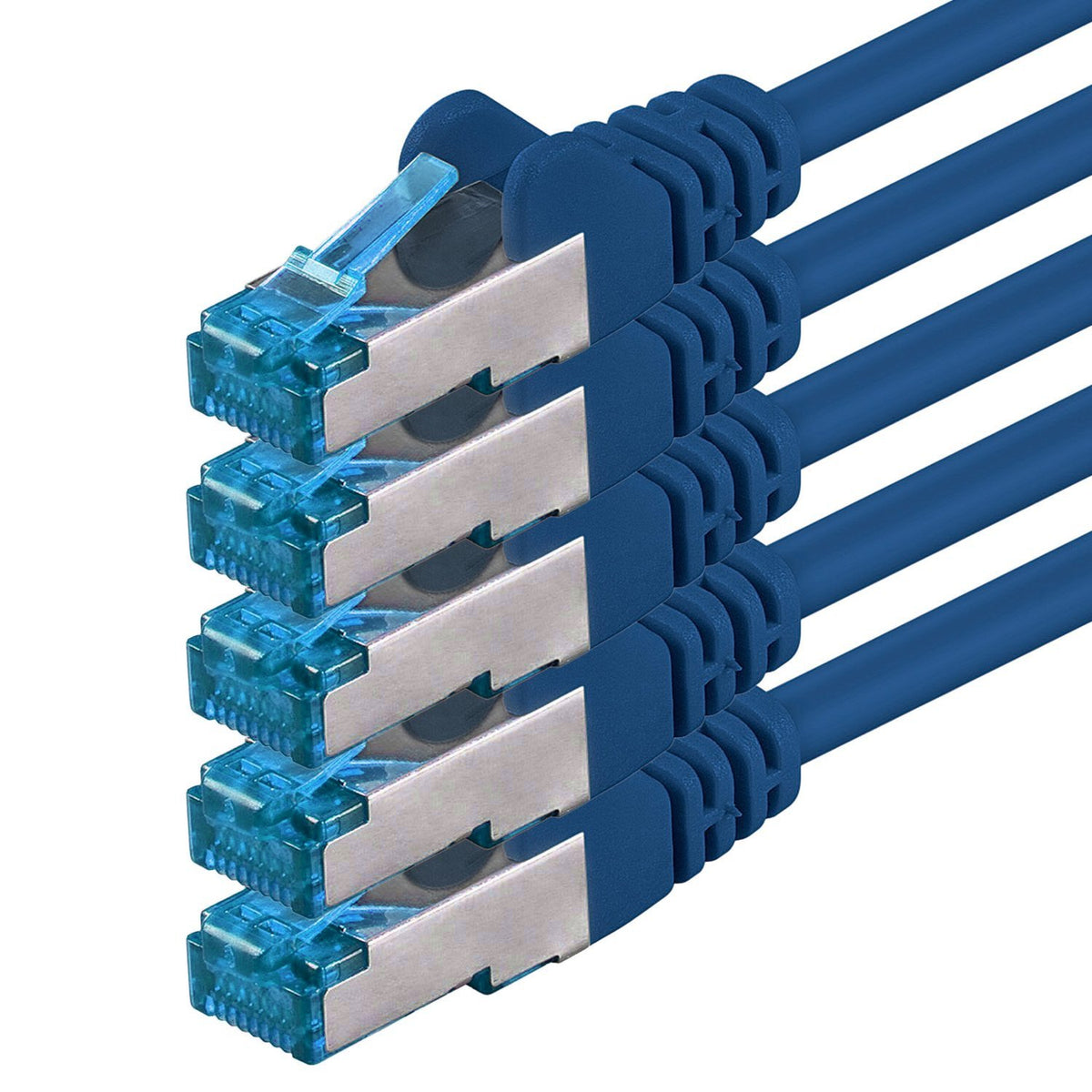 1aTTack.de 7,5m - CAT6a - Cablu de rețea albastru - 5 bucăți CAT 6 A cabluri de patch 10000 Mbit/s SFTP PIMF 500 MHz compatibile cu CAT5, CAT6, CAT7, DSL, Internet, Switch, Router - 4250344831587