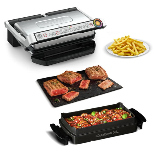 Tefal OptiGrill+ XL | Grill contact cu ajustare automată a temperaturii | 9 programe automate | Suprafață de grill XL | Inclusiv tavă de coacere | GC724D12