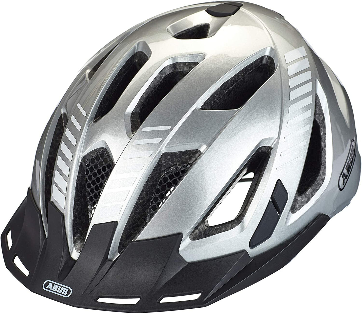 ABUS city helmet Urban-I 3.0 - bicycle helmet with rear light, peak and magnetic fastener - for men and women - silver, size L - 86876