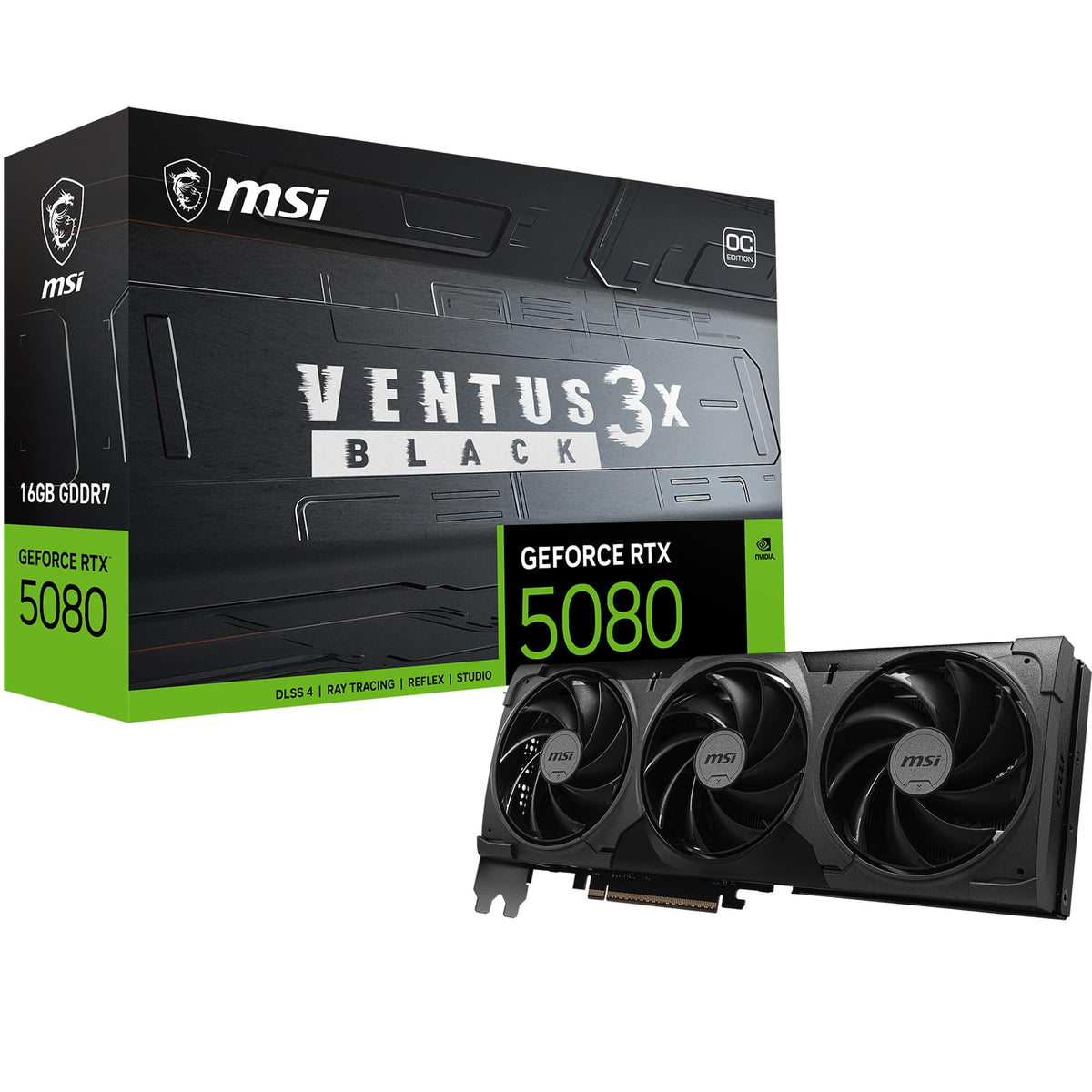 MSI GeForce RTX 5080 16G Ventus 3X OC Black - Gaming Graphics Card - V531-664R