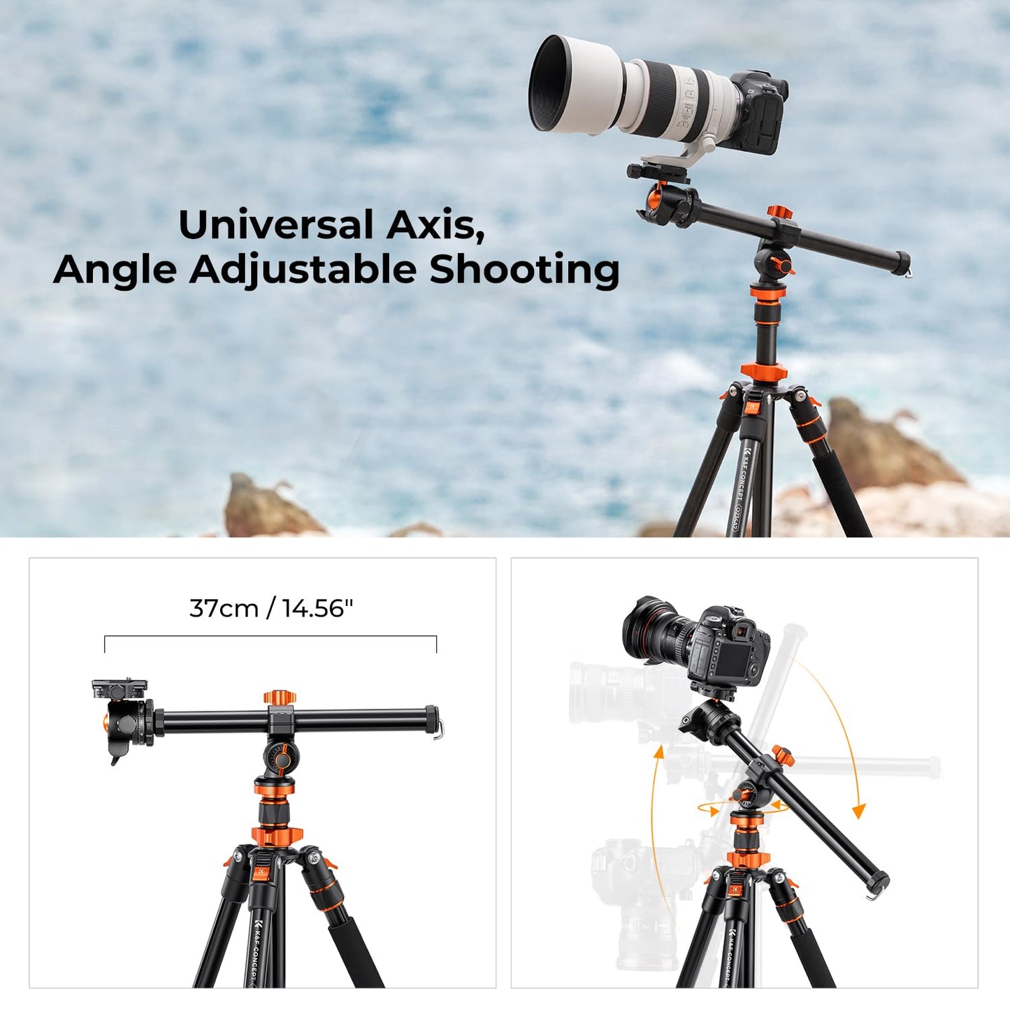 K&F CONCEPT 200CM/78inch tripod, camera tripod, tripod with 90° center column monopod function, 360° ball head and 1/4'' thread tripod for DSLR camera - K234A7+BH-28L