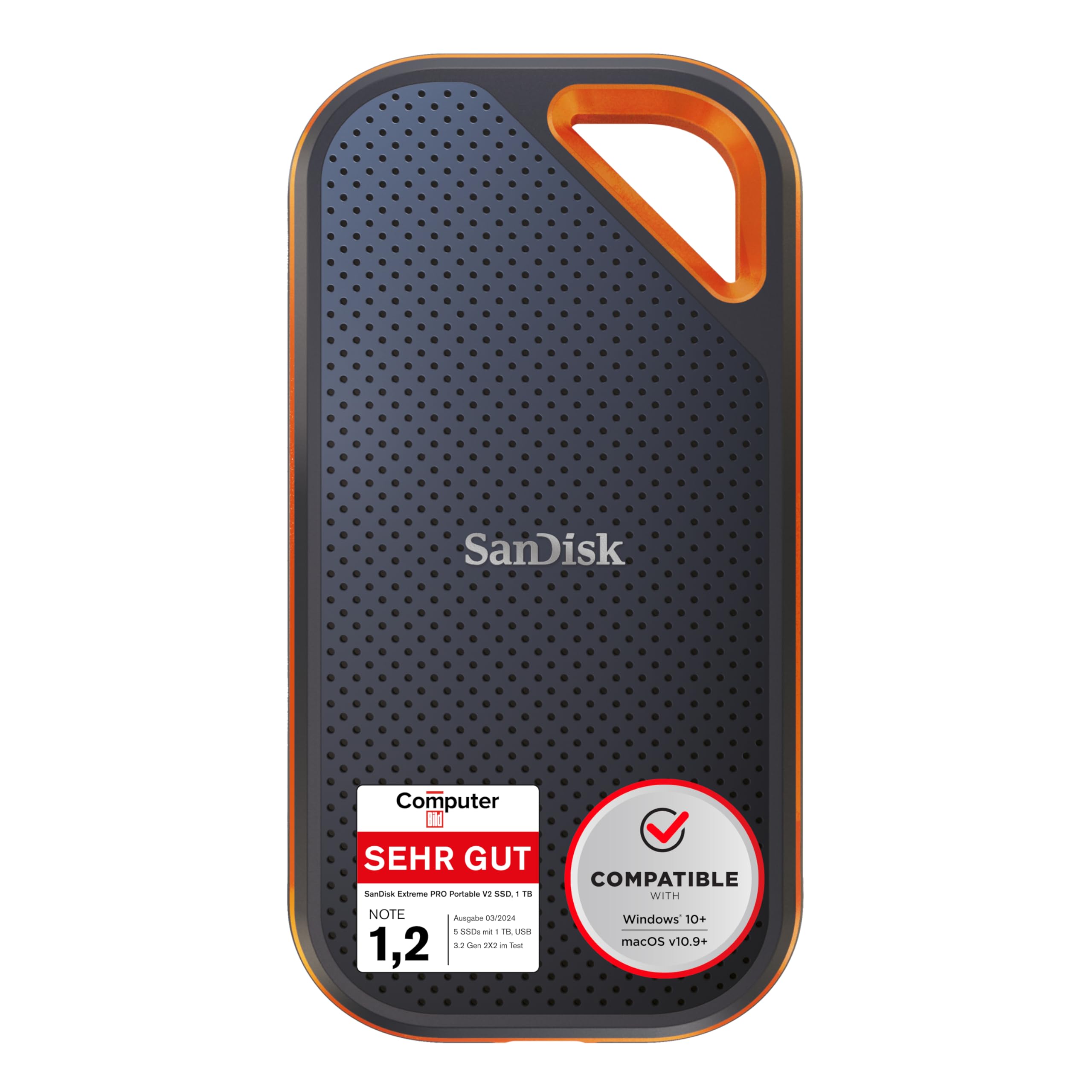 SanDisk Extreme PRO Portable SSD 1TB (external SSD, NVMe SSD performance, 2.5 inch, 2,000 MB/s read and write, AES encryption, IP65 water and dust protection) gray - SDSSDE81-1T00-G25