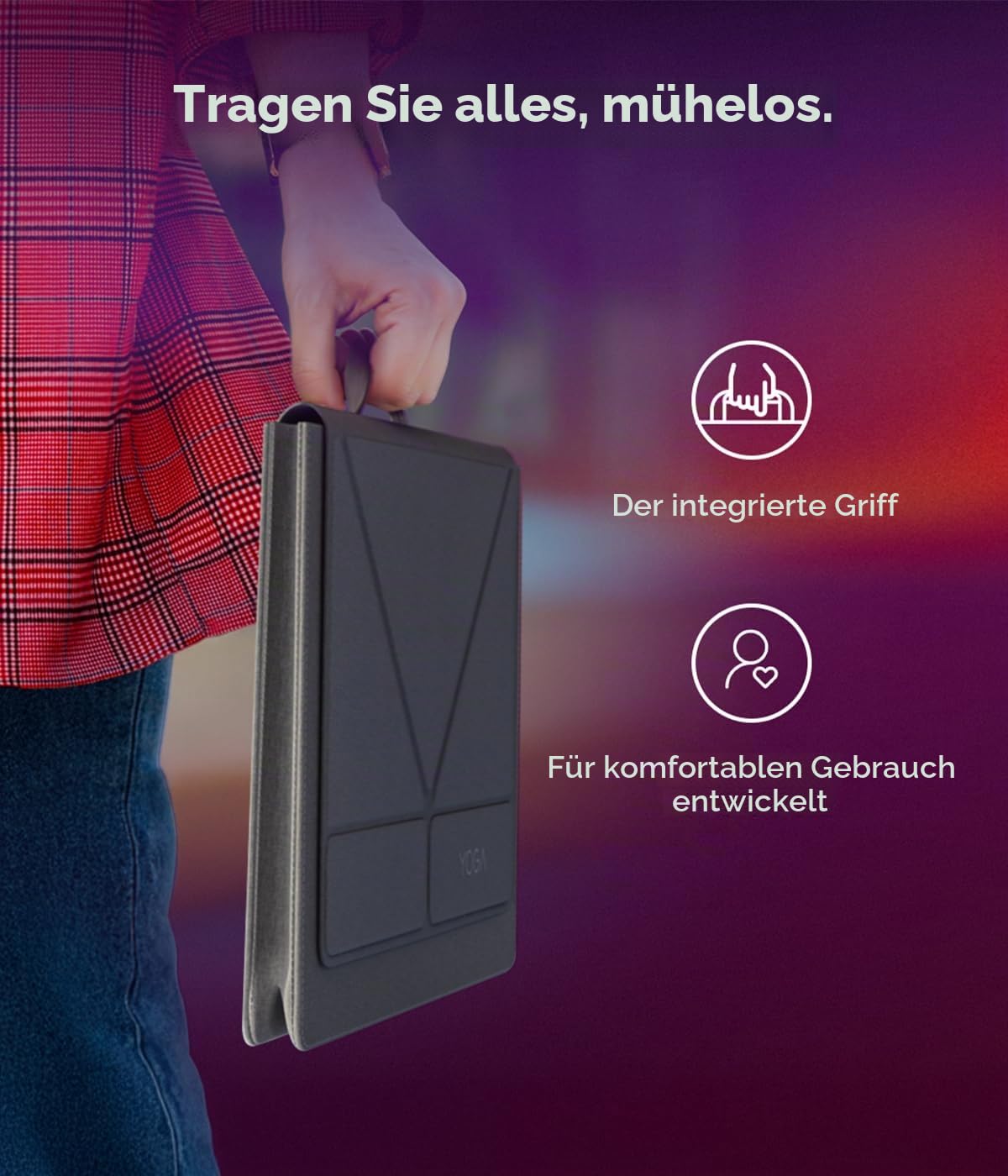 Lenovo Yoga Tote Sleeve | Husa flexibilă pentru laptop de 14 inch | Subțire și ușoară | Culoare gri lună - GX41U86727