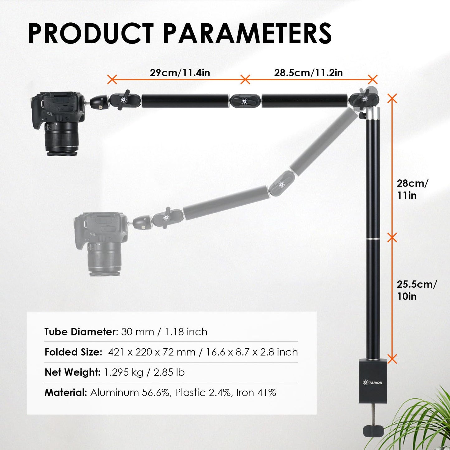 TARION Overhead Tripod Camera Table Tripod: Clamp Tripod Flexible Articulated Arm Table Mount with 1/4 Inch Screw for DSLR Cameras Ring Light Projector (L(TKA01, Improved Version)) - TKA01-L_Upgraded