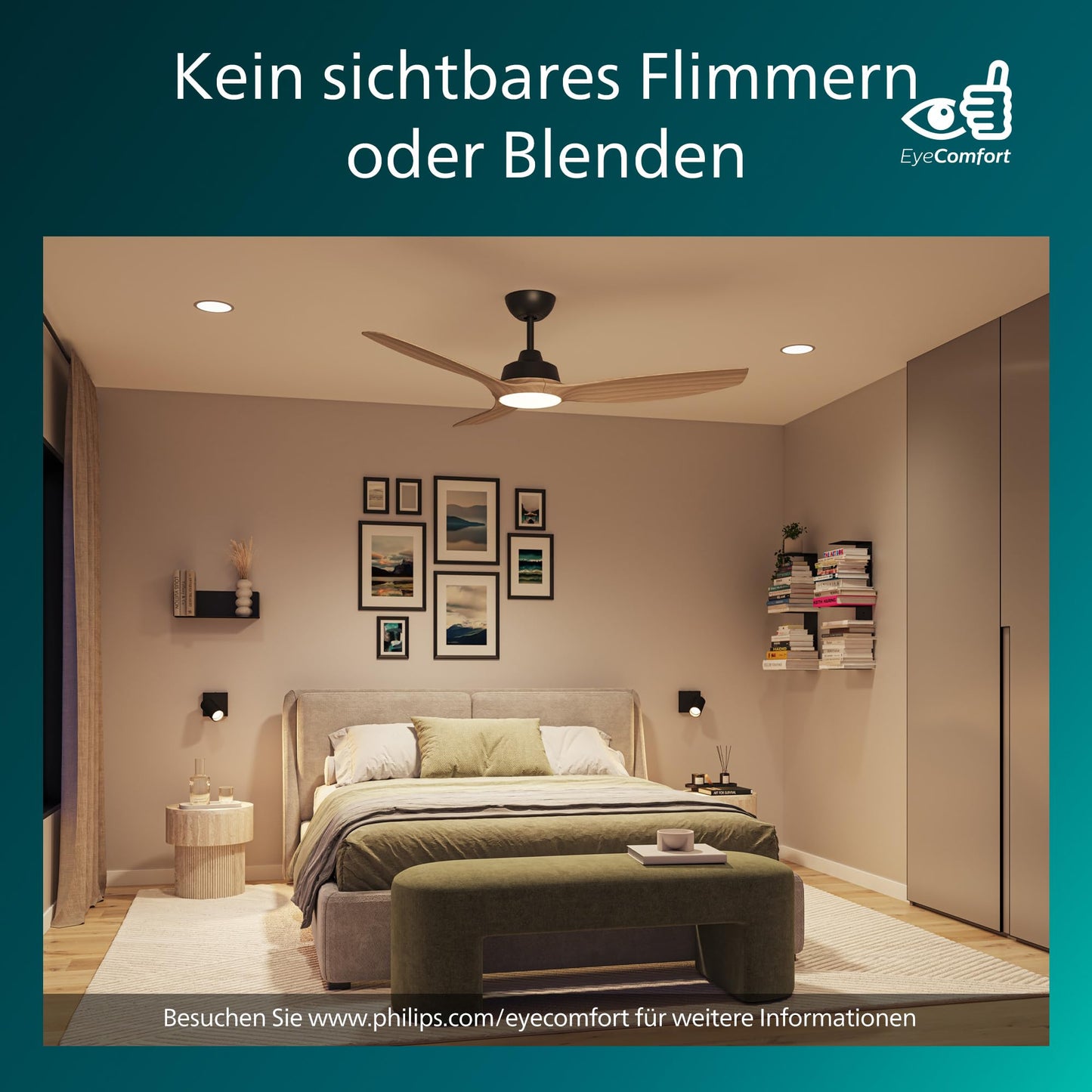 PHILIPS Olas ceiling fan, 3 blades, 132 cm diameter, DC motor, color temperature range (3000K-4300K-6500K), dimmable, including remote control, black/wood - 929004641301