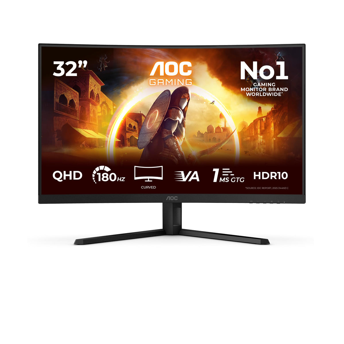 AOC CQ32G4VEAD 32-inch Curved WQHD Gaming Monitor, 180Hz, Fast VA Panel, 1ms GtG, Adaptive Sync, HDR10, FreeSync, (2560x1440 HDMI 2X 2.0 DP 1x 1.4) Black