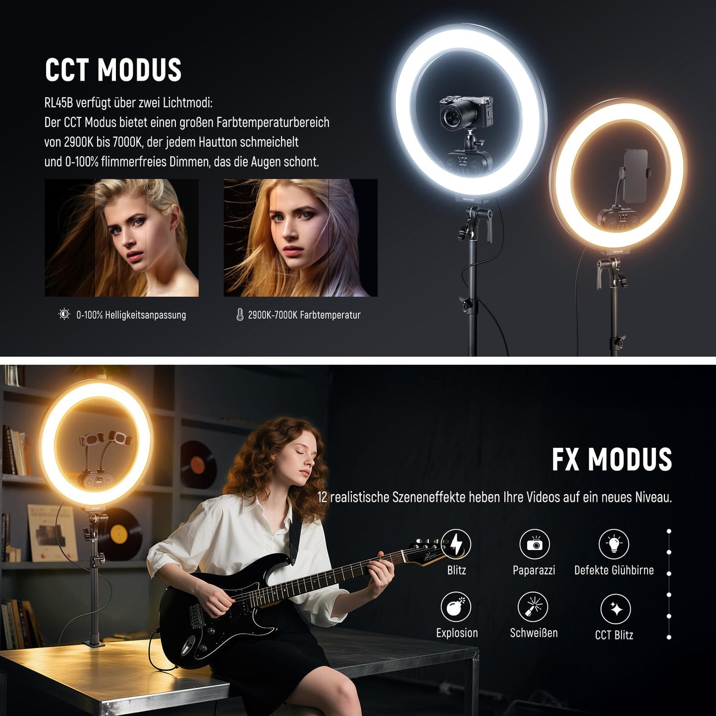 NEEWER RL45B 18" Ring Light Desk Edge Lit Ring Light for Cell Phone, Camera, Laptop, LED Lighting Set, Phone Holder, Table Stand, Ball Head Mount, Webcam, Zoom Call, Streaming, Selfie - B0DMNP38V6
