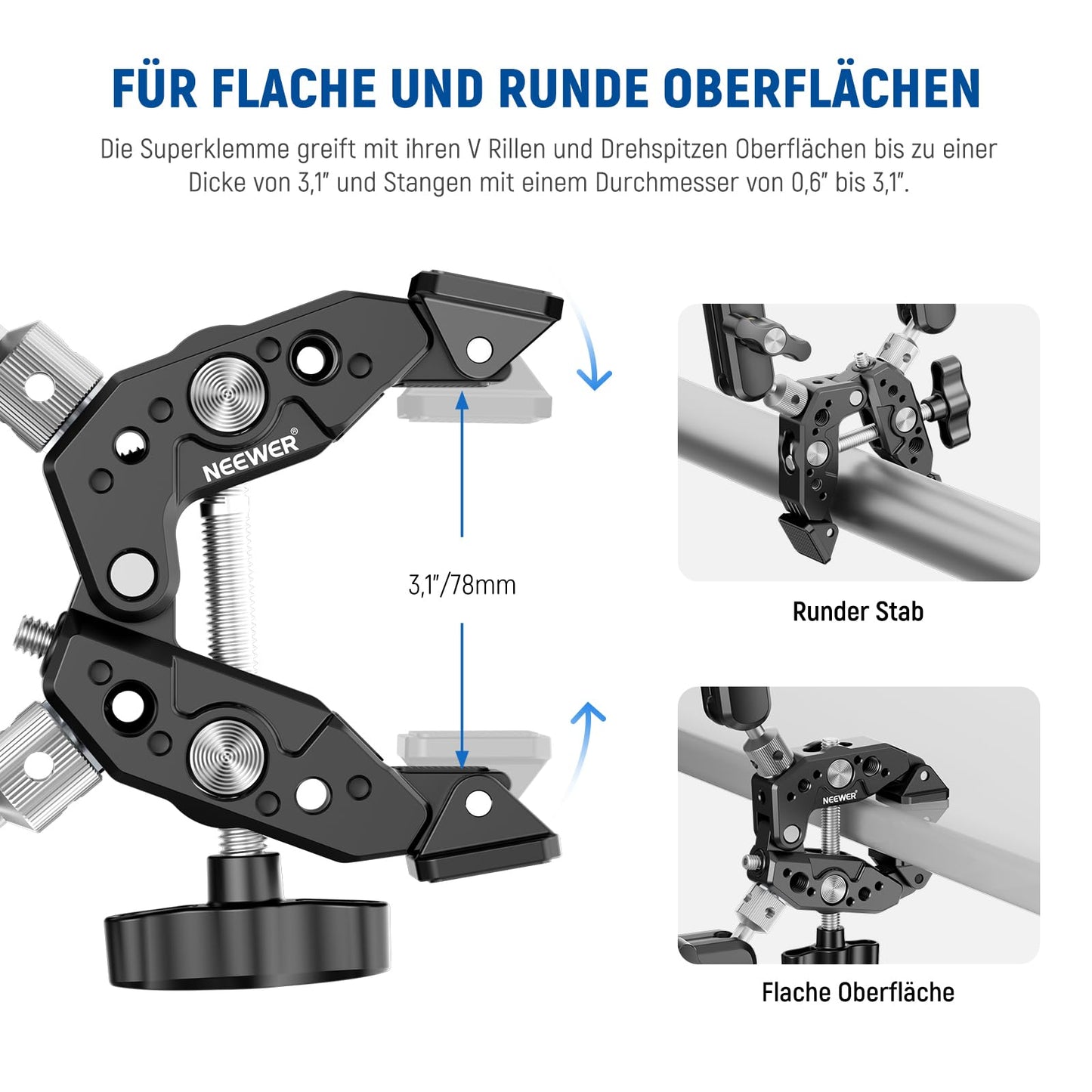 NEEWER Heavy Duty Super Clamp with Two 360° Double Ball Head Magic Arms 1/4" 3/8" Screw Thread Mobile Phone/Action Camera Mount Adapter Compatible with GoPro DJI Insta360 DSLR - 10106893