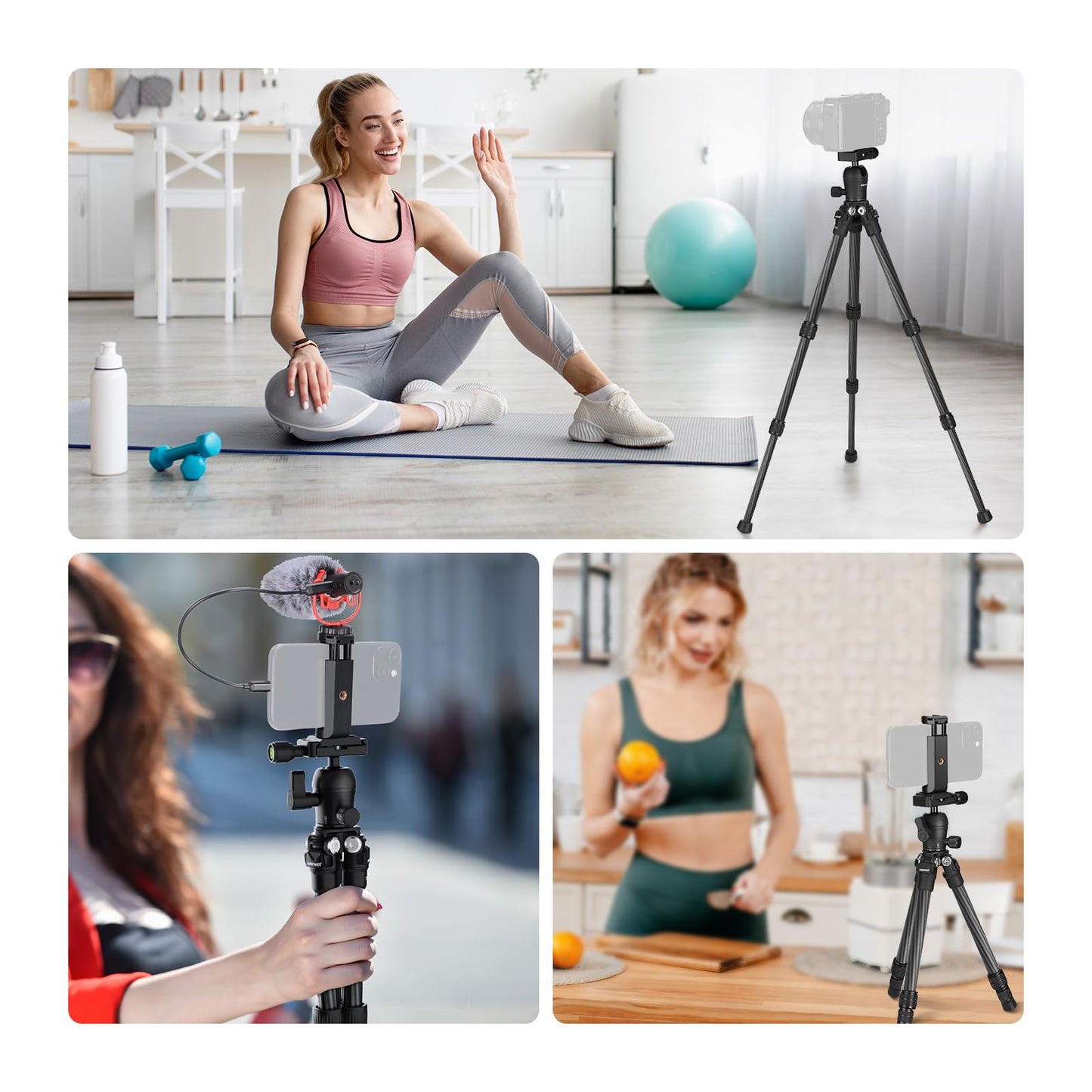 NEEWER TP09 Carbon Fiber Mini Tripod, 20" Table Tripod with 360° Ball Head, Phone Holder, Remote Control, Lightweight Compact Travel Tripod for DSLR Camera Video Camcorder, Phone, Max. Load 11lbs